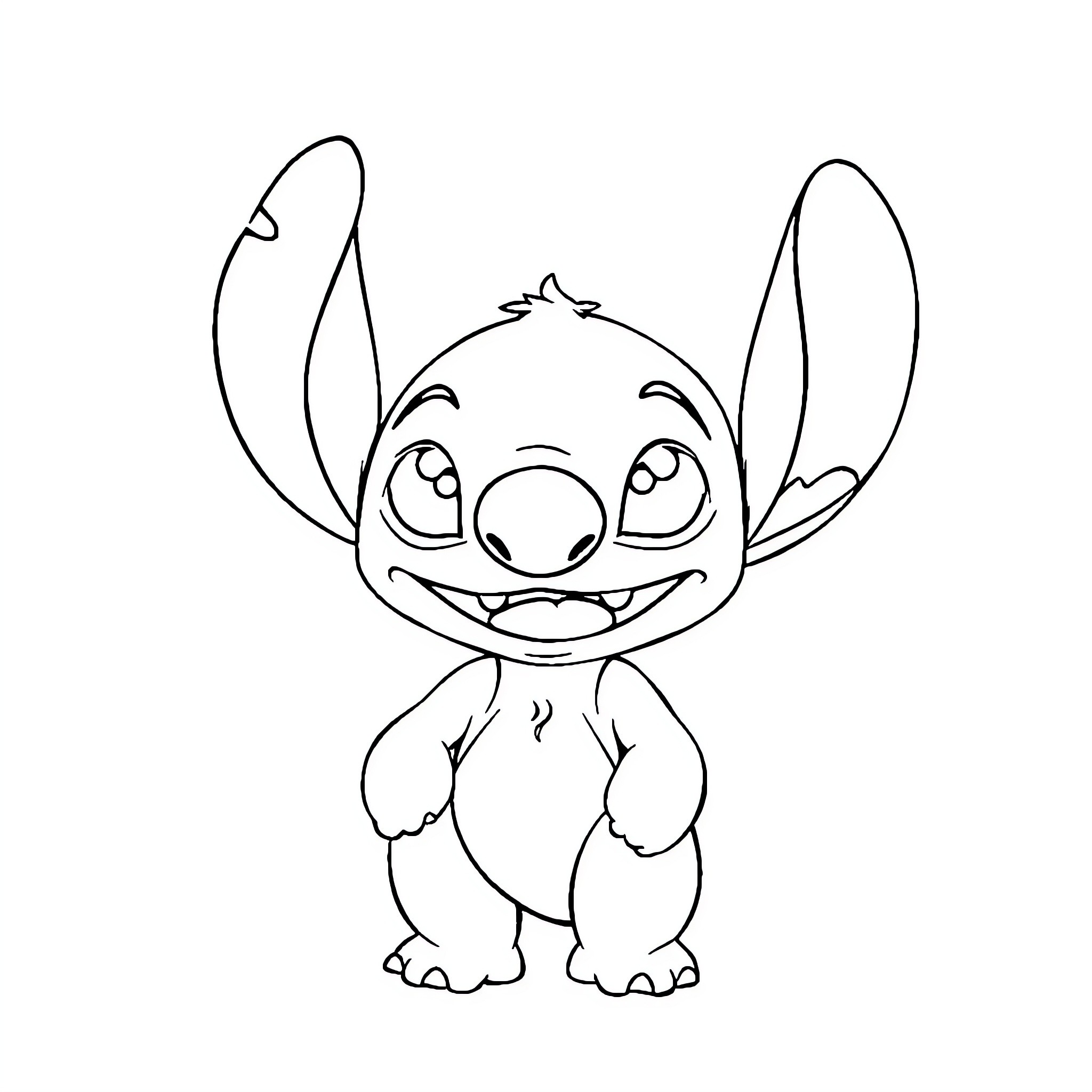 Stitch smiling cheerfully Coloring Page (free black-and-white line drawing printable PDF for all, from beginners to advanced learners, including children, teens, adults, and seniors)