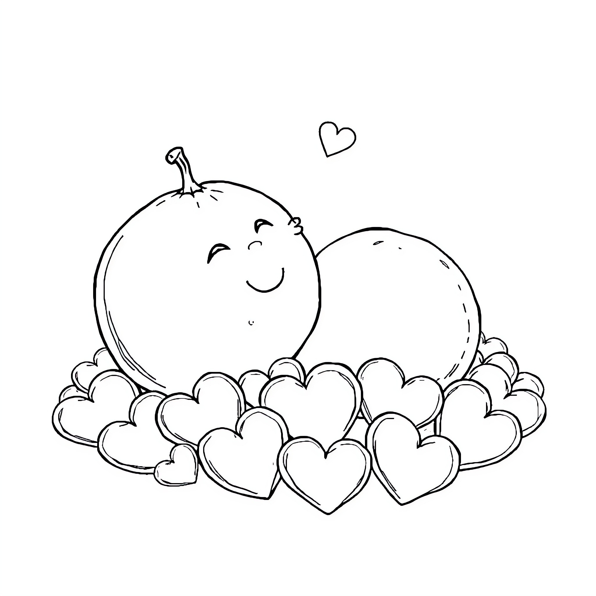 Orange Hearts Floating in the Sky Coloring Page (free black-and-white line drawing printable PDF for all, from beginners to advanced learners, including children, teens, adults, and seniors)