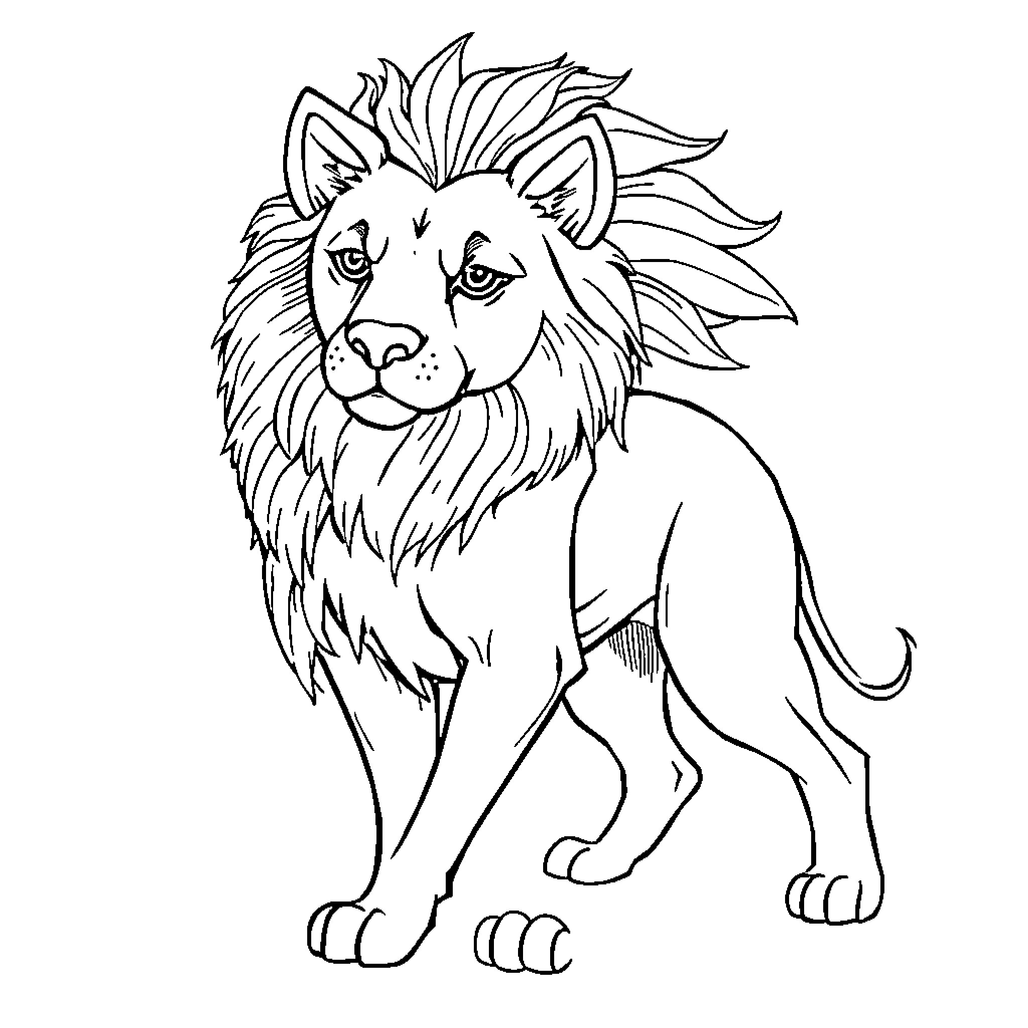 Dog Lion with Playful Demeanor Coloring Page (free black-and-white line drawing printable PDF for all, from beginners to advanced learners, including children, teens, adults, and seniors)