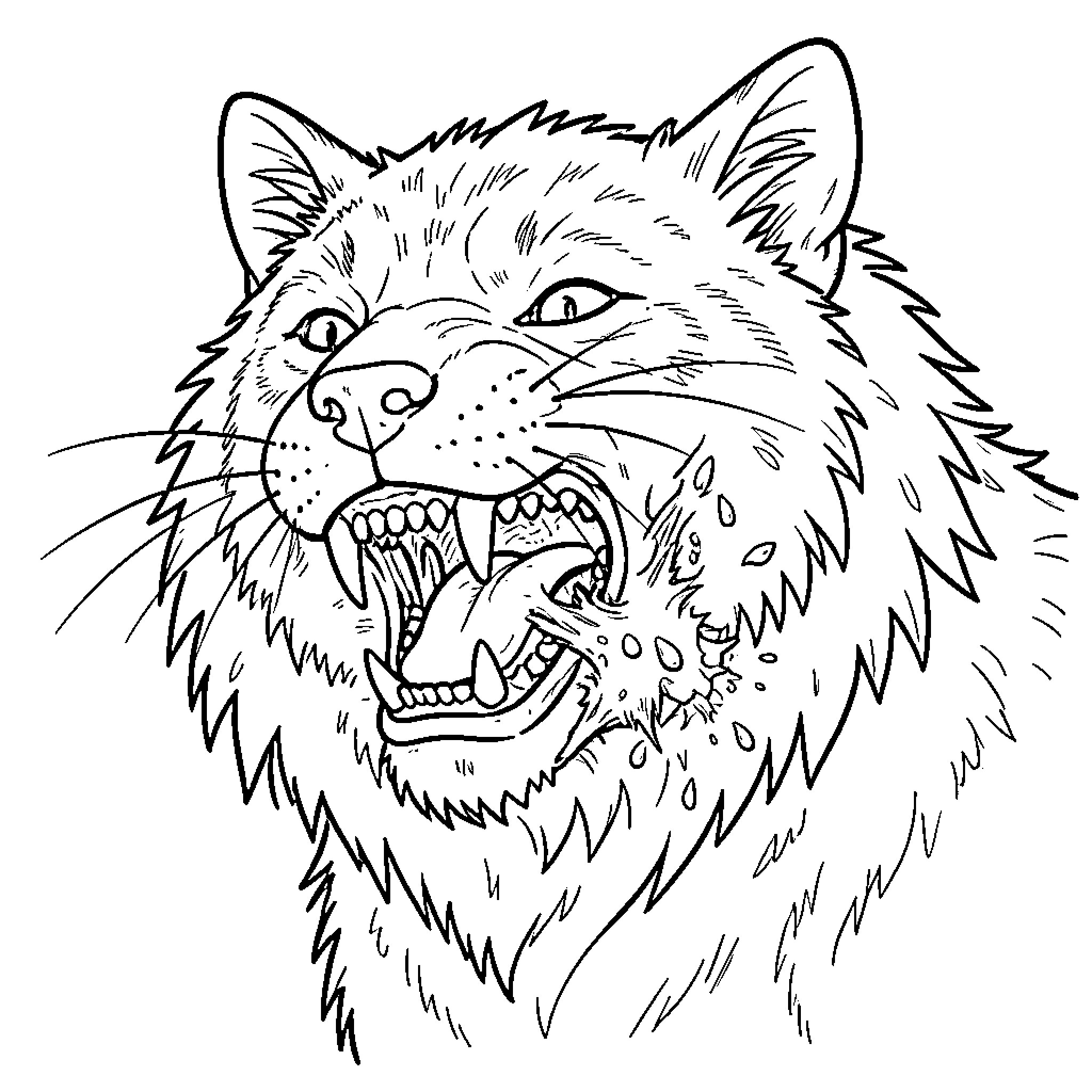 Wild Bite of a fierce roaring lynx Coloring Page (free black-and-white line drawing printable PDF for all, from beginners to advanced learners, including children, teens, adults, and seniors)