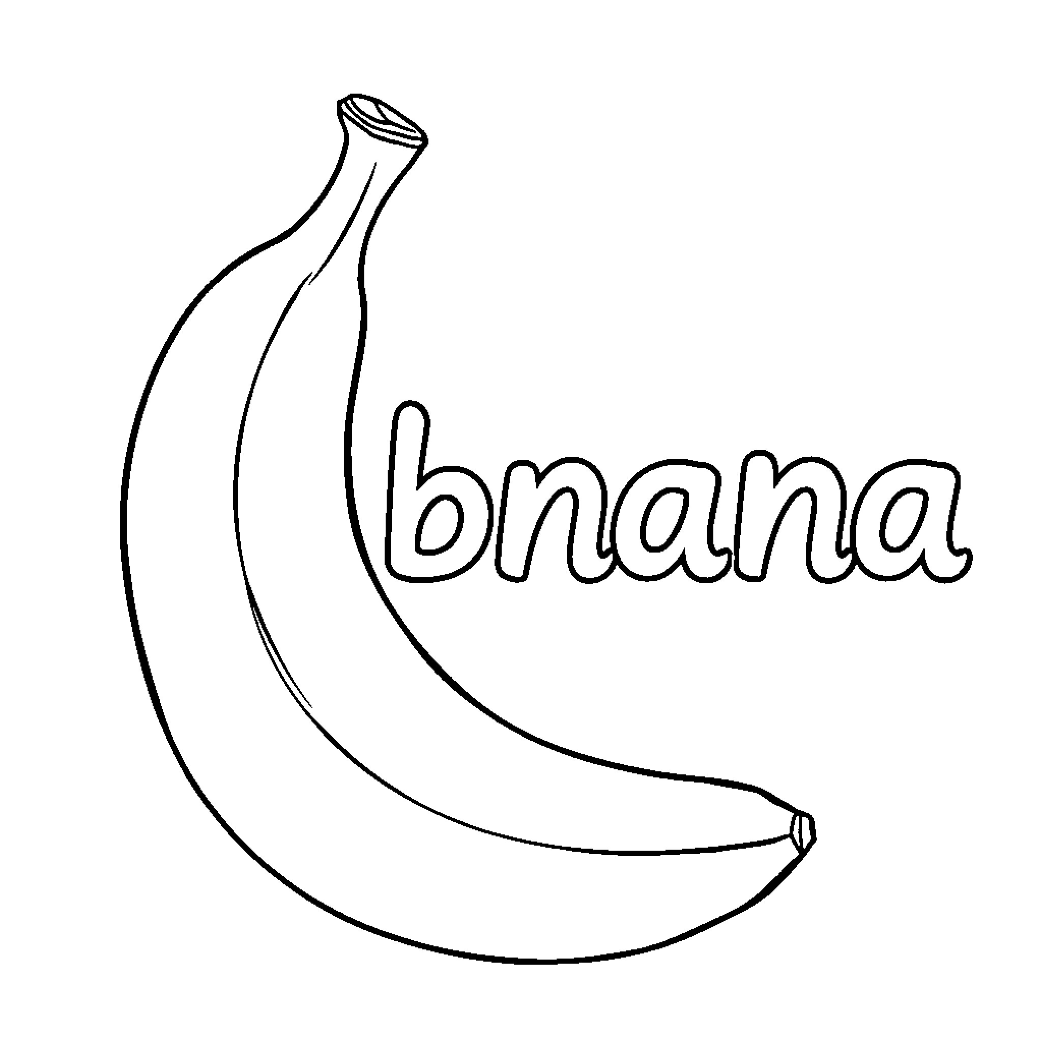 Banana outline with word Coloring Page (free black-and-white line drawing printable PDF for all, from beginners to advanced learners, including children, teens, adults, and seniors)