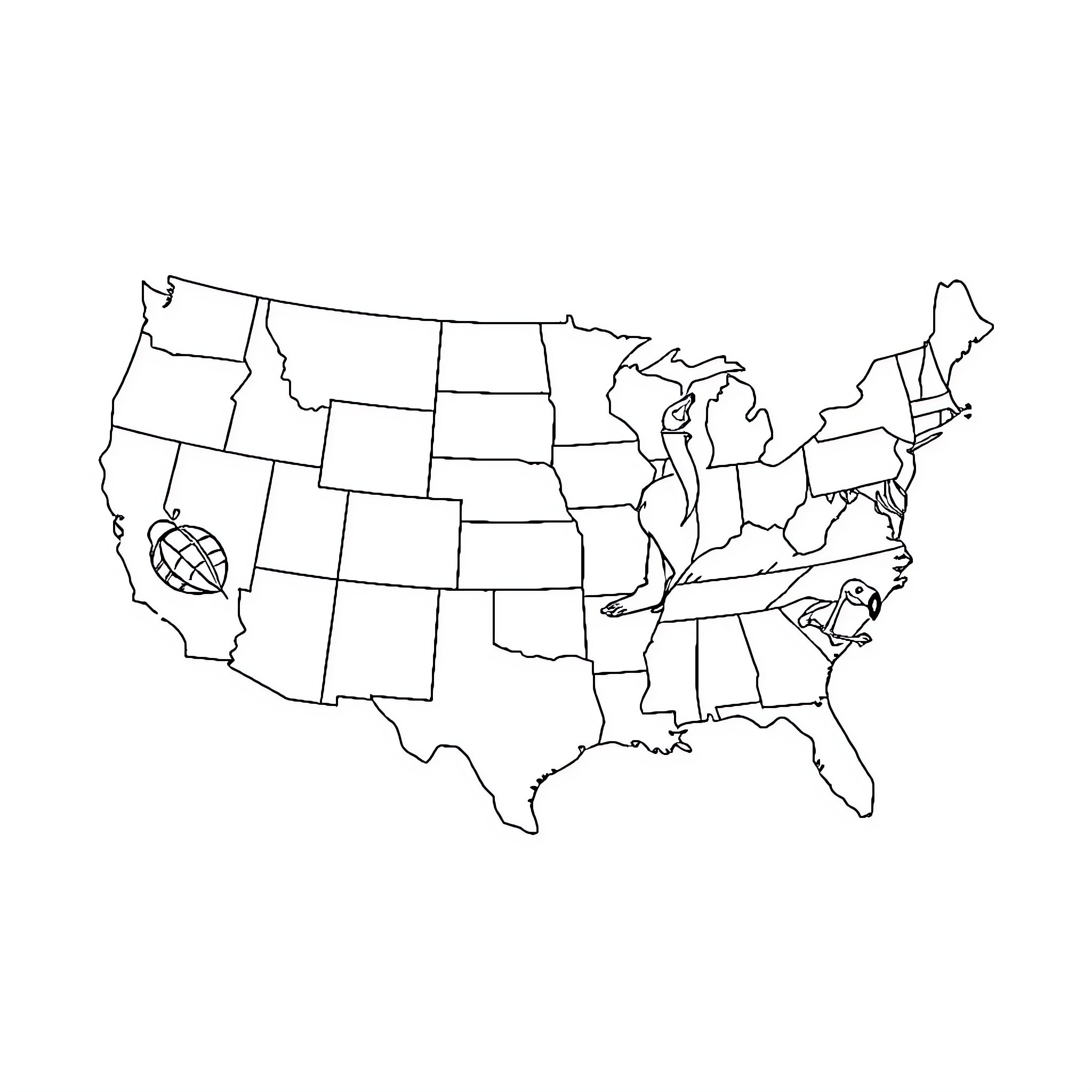 United States Outline Map with No Details Coloring Page (free black-and-white line drawing printable PDF for all, from beginners to advanced learners, including children, teens, adults, and seniors)