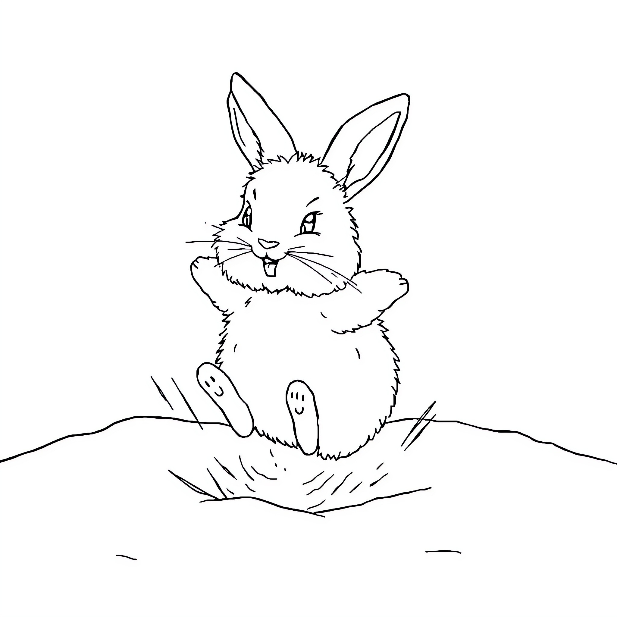 Bunny enjoying a cozy moment in the grass Coloring Page (free black-and-white line drawing printable PDF for all, from beginners to advanced learners, including children, teens, adults, and seniors)