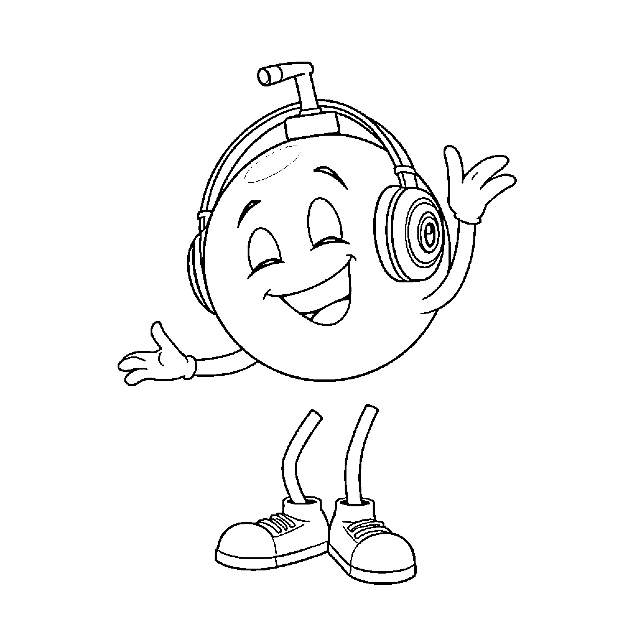 Ball Pump Character Smiling and Waving Coloring Page (free black-and-white line drawing printable PDF for all, from beginners to advanced learners, including children, teens, adults, and seniors)