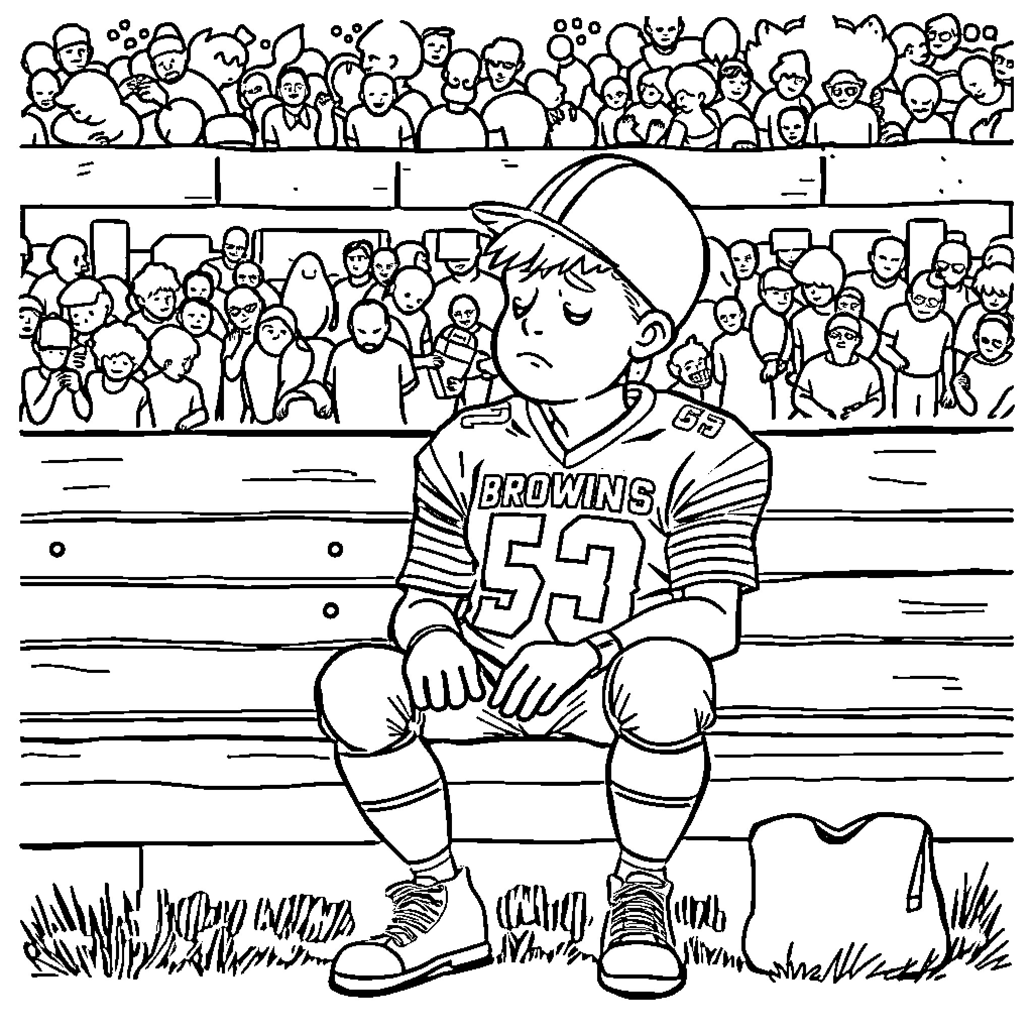 Fan Cheers on Athlete in Stadium Coloring Page (free black-and-white line drawing printable PDF for all, from beginners to advanced learners, including children, teens, adults, and seniors)