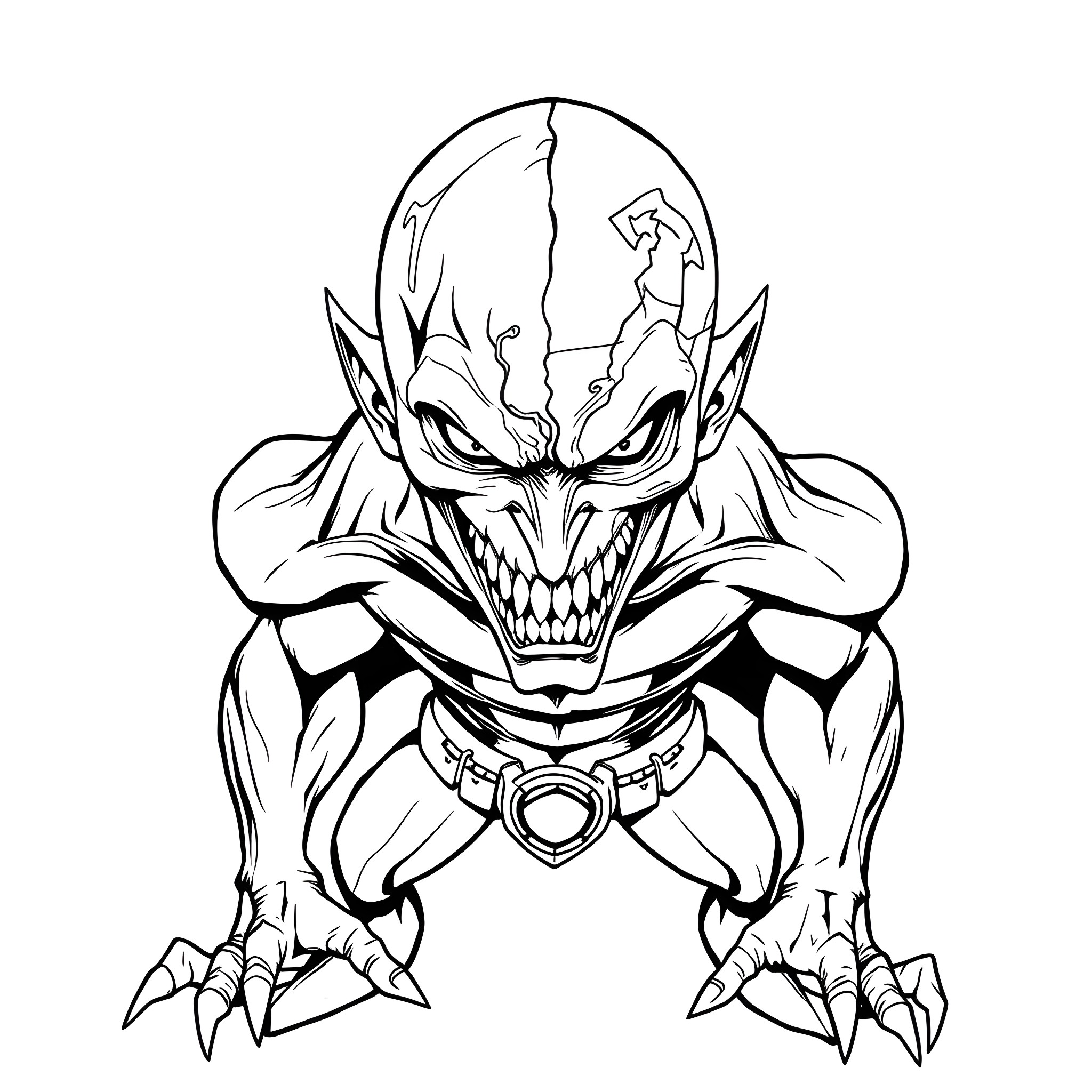 Goblin Creature with Menacing Claws and Expression Coloring Page (free black-and-white line drawing printable PDF for all, from beginners to advanced learners, including children, teens, adults, and seniors)