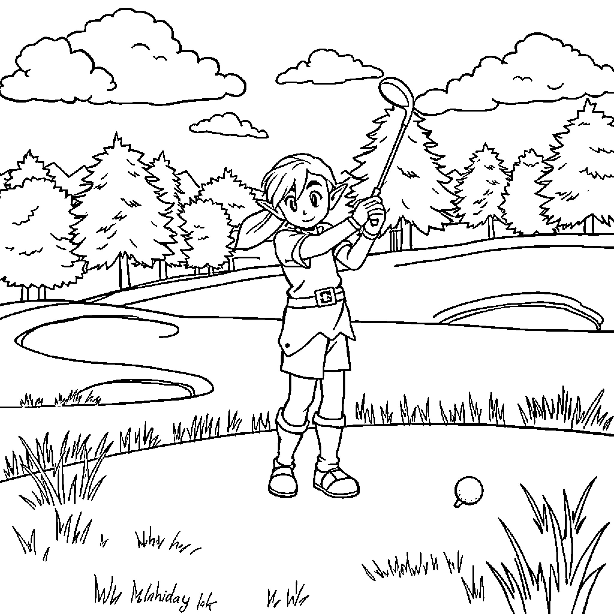 Link Exploring the Scenic Outdoors Coloring Page (free black-and-white line drawing printable PDF for all, from beginners to advanced learners, including children, teens, adults, and seniors)