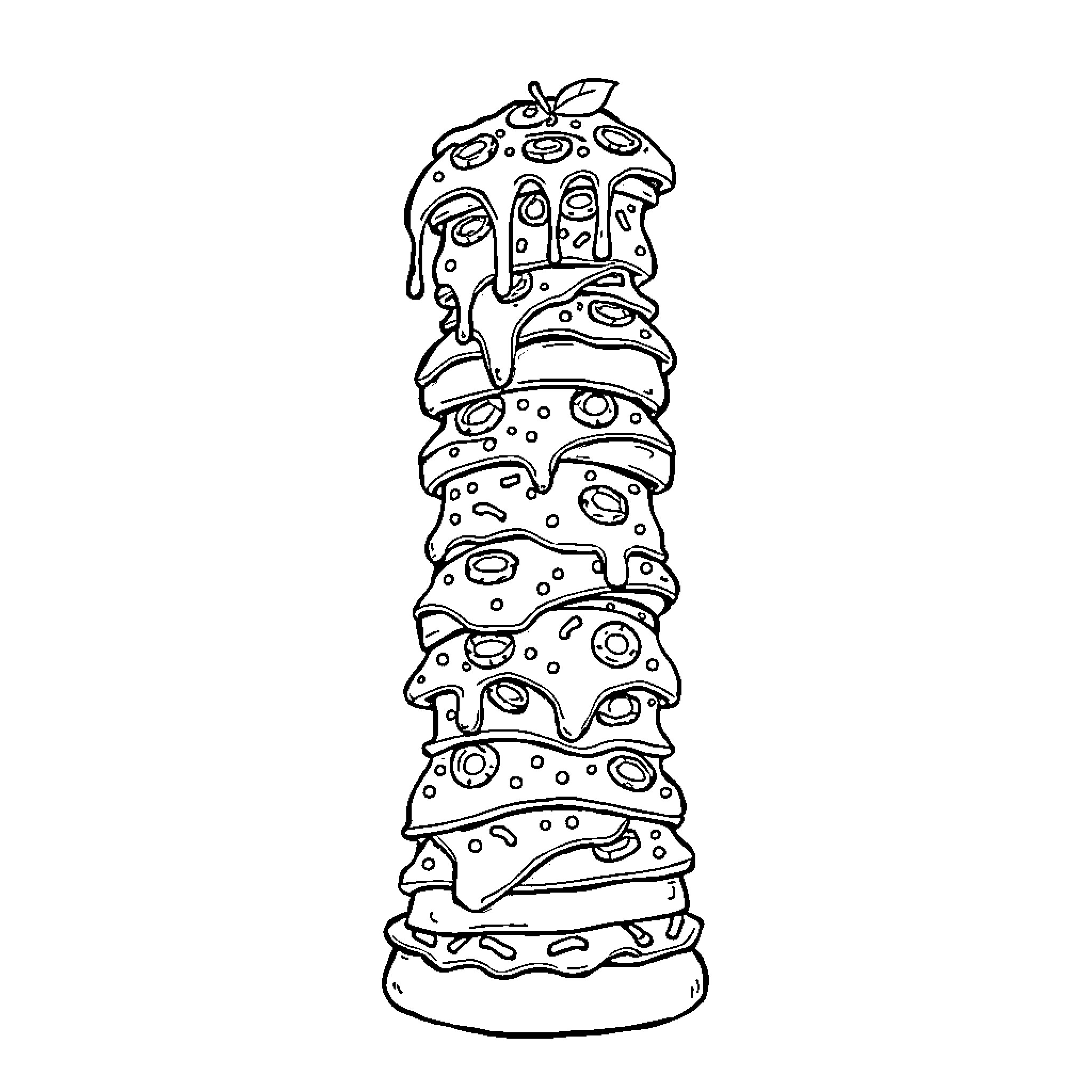 Pizza stack with unique toppings Coloring Page (free black-and-white line drawing printable PDF for all, from beginners to advanced learners, including children, teens, adults, and seniors)