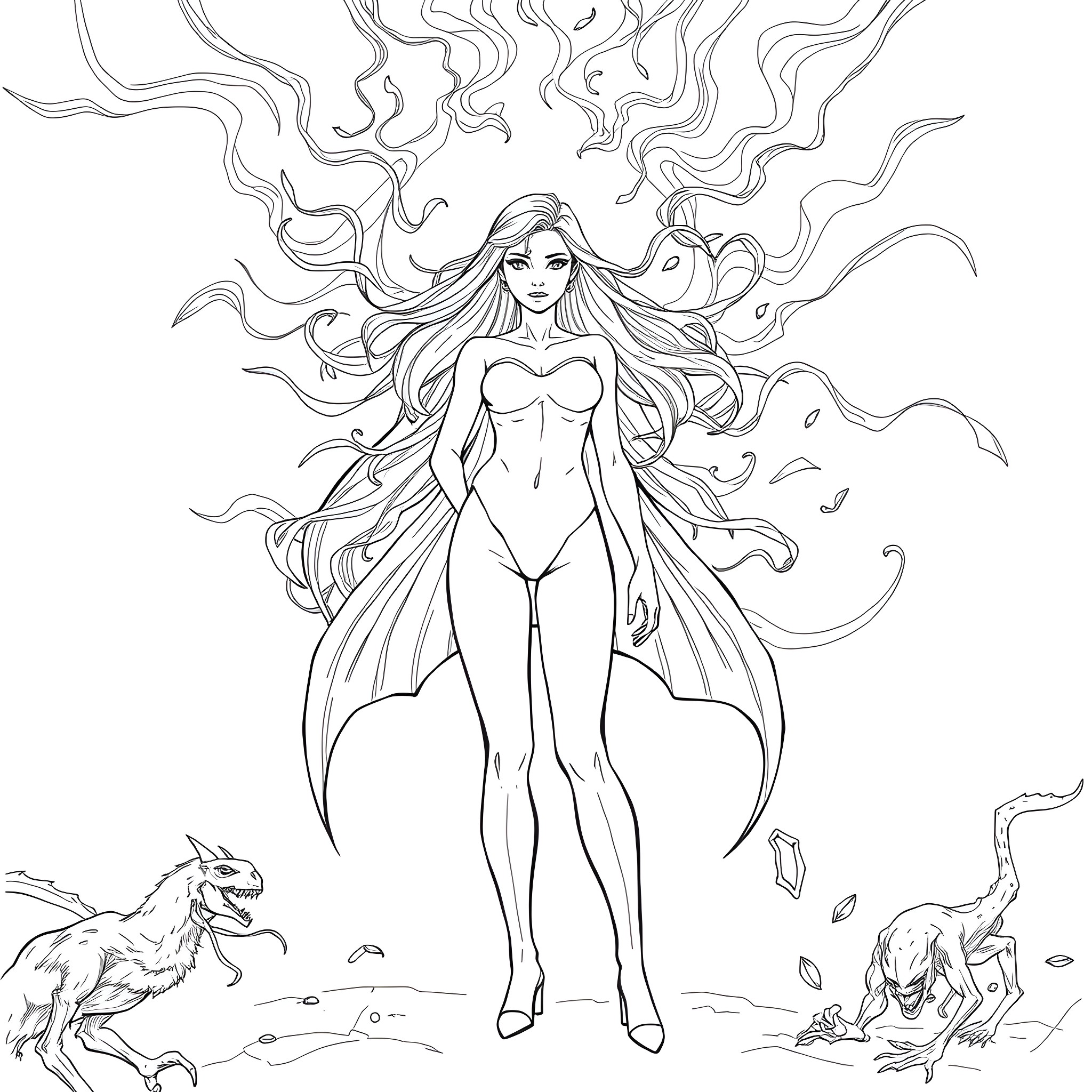 Elle's Ethereal Enchantment: A Magical Wonderland Coloring Page (free black-and-white line drawing printable PDF for all, from beginners to advanced learners, including children, teens, adults, and seniors)