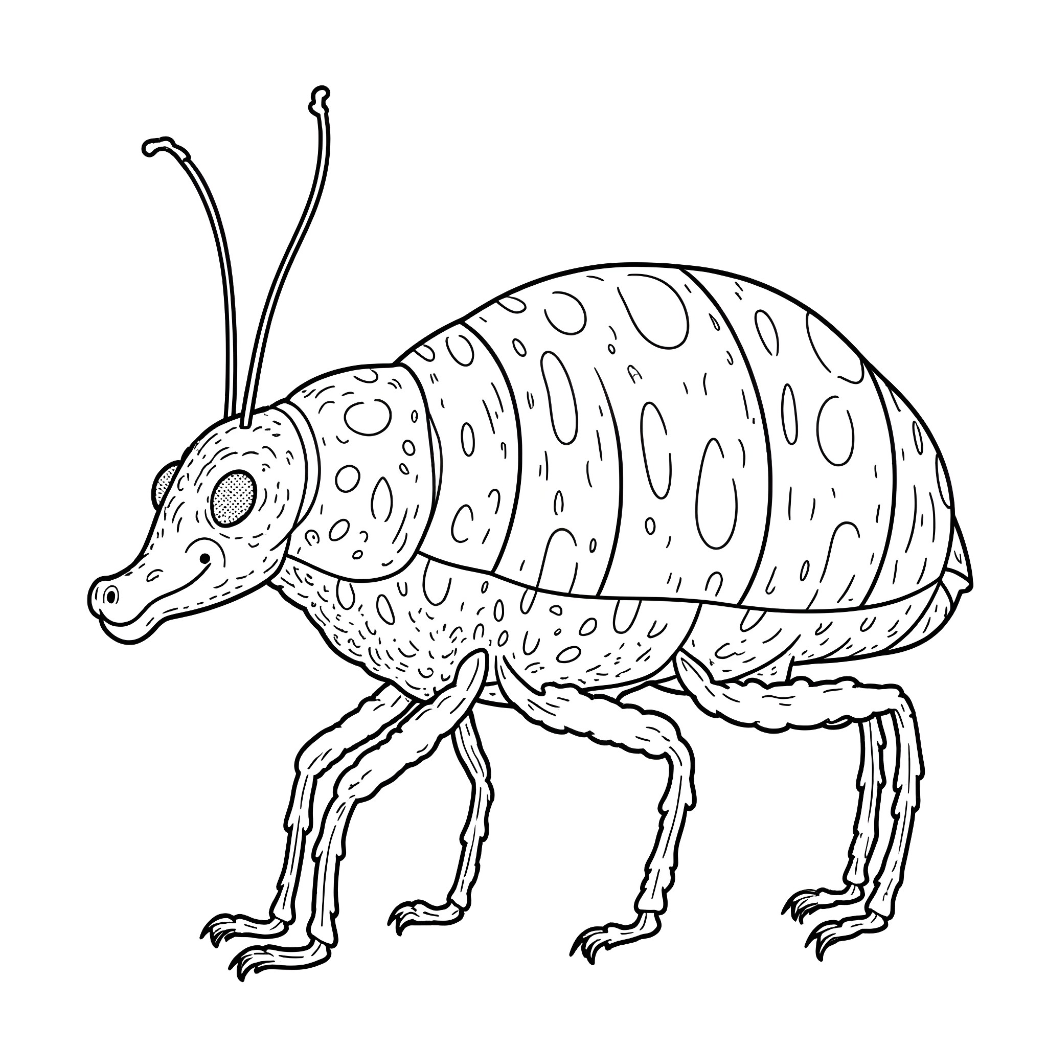 Bugsnax: Quirky Bug Creature with Distinctive Markings Coloring Page (free black-and-white line drawing printable PDF for all, from beginners to advanced learners, including children, teens, adults, and seniors)