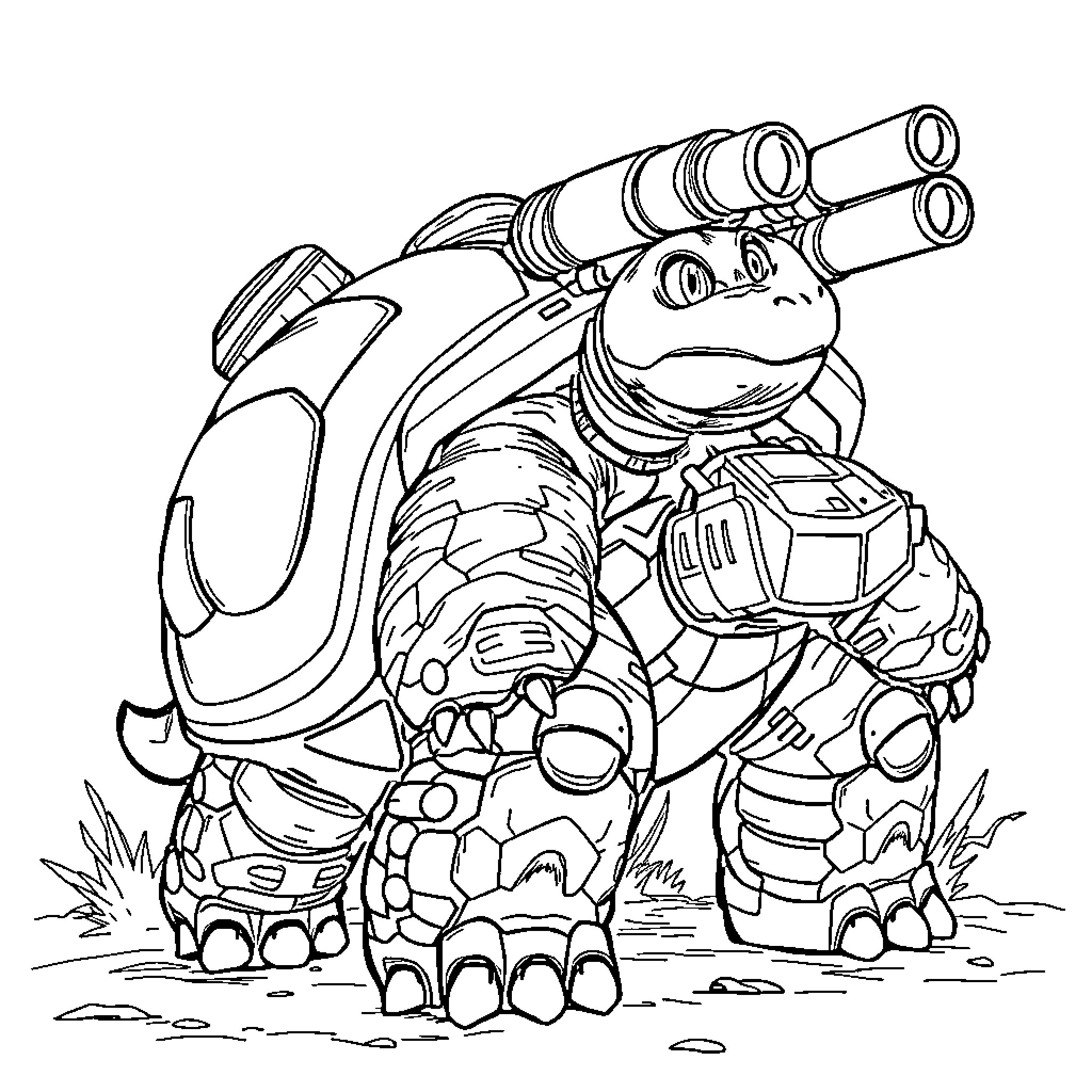 Blastoise equipped with powerful cannons Coloring Page (free black-and-white line drawing printable PDF for all, from beginners to advanced learners, including children, teens, adults, and seniors)