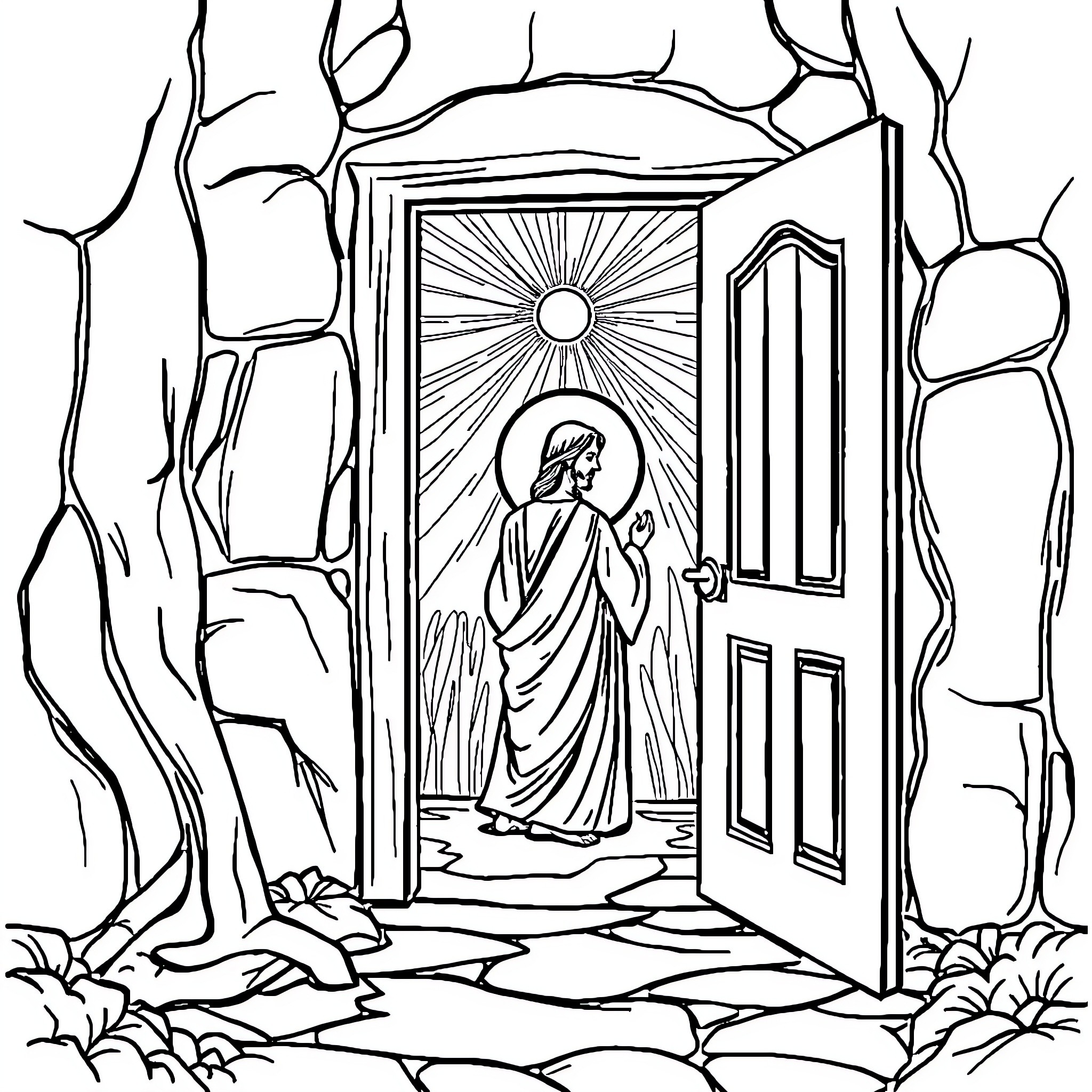 Revelation of a Divine Presence Coloring Page (free black-and-white line drawing printable PDF for all, from beginners to advanced learners, including children, teens, adults, and seniors)