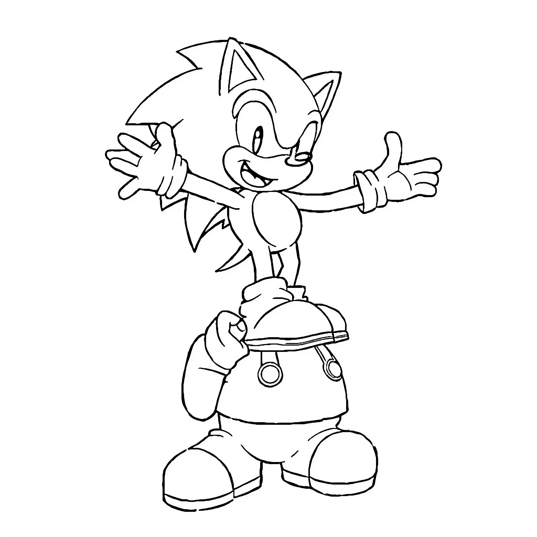 Sonic excitedly gesturing with arms outstretched Coloring Page (free black-and-white line drawing printable PDF for all, from beginners to advanced learners, including children, teens, adults, and seniors)