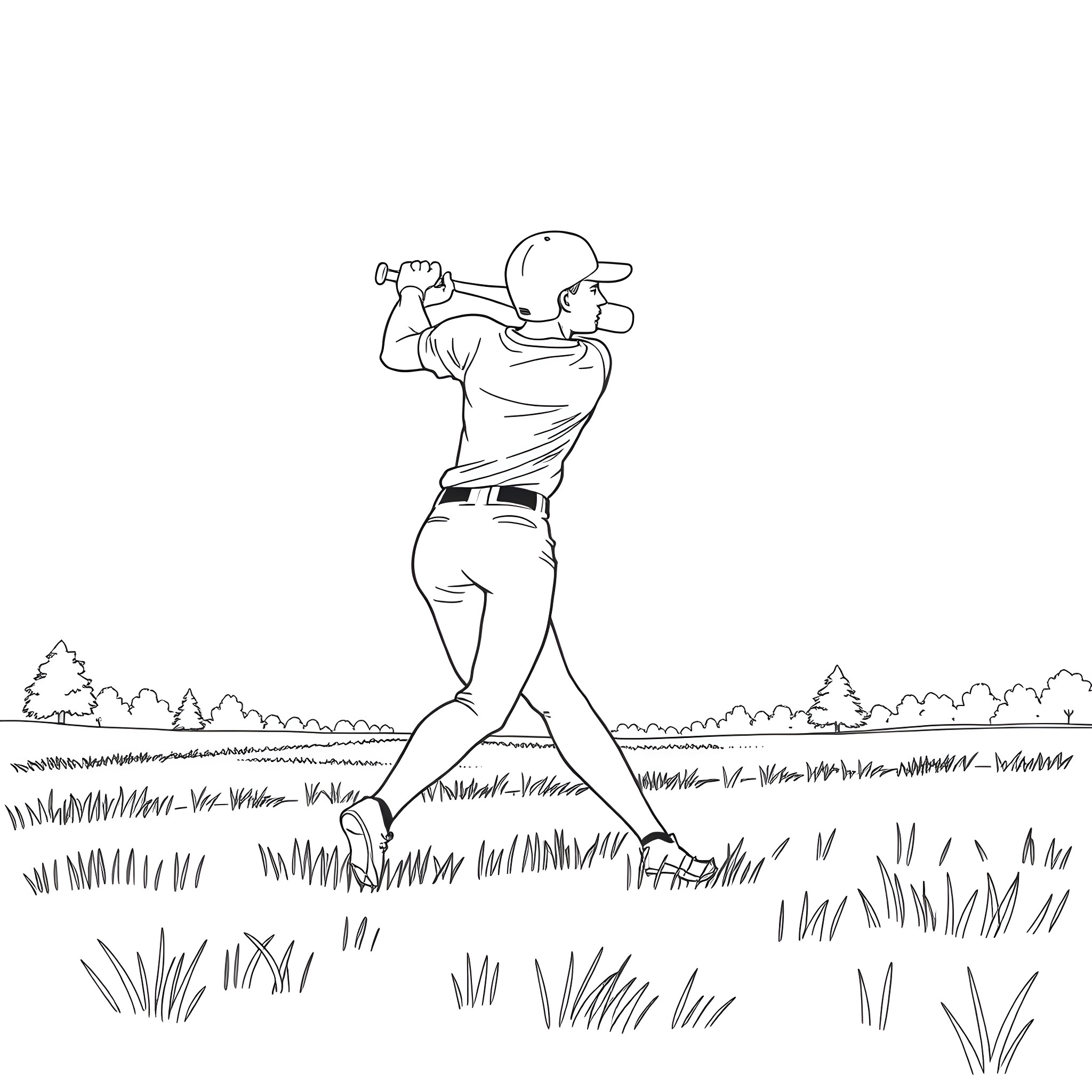 Rachel Welch hitting a golf ball on the course Coloring Page (free black-and-white line drawing printable PDF for all, from beginners to advanced learners, including children, teens, adults, and seniors)