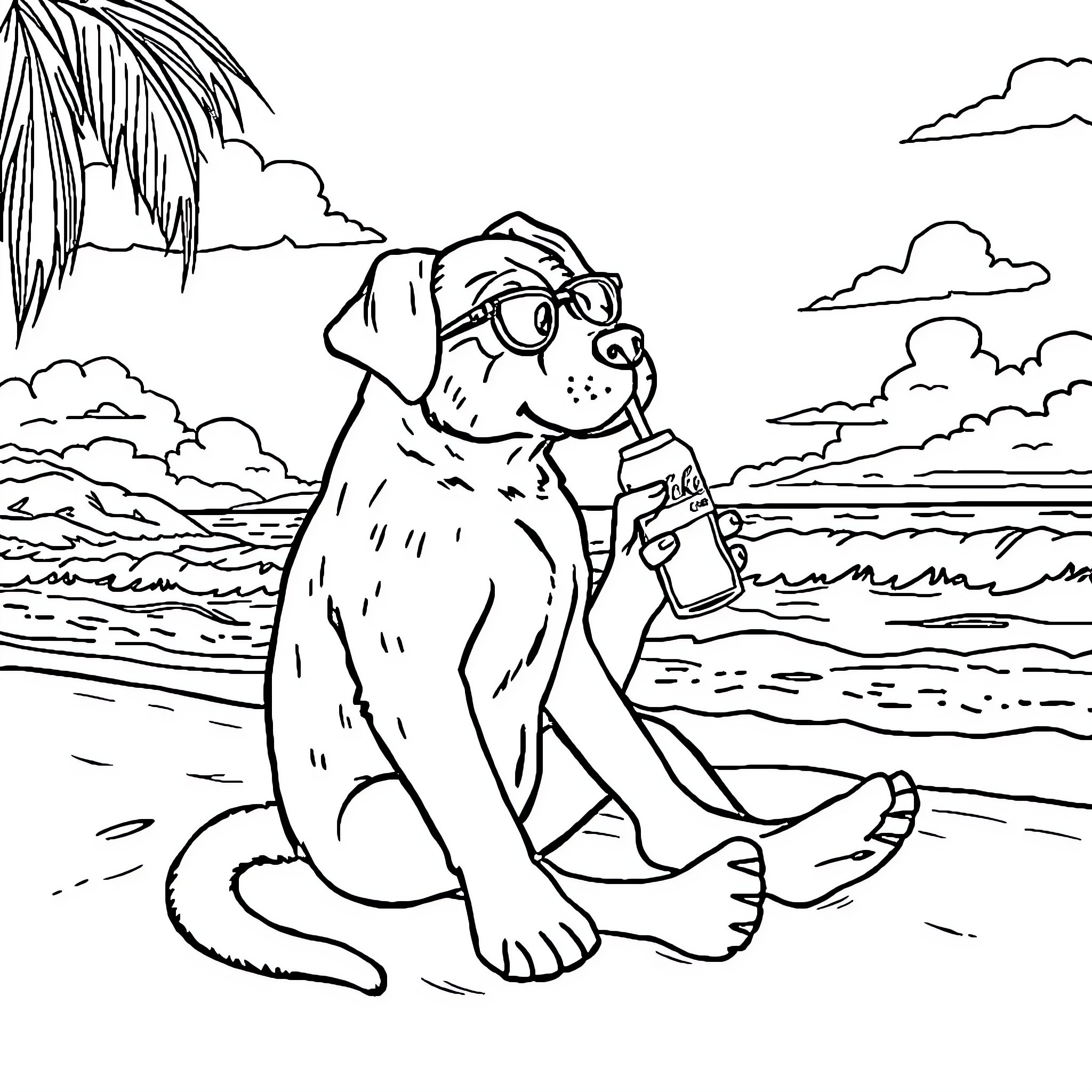 Labubu exploring the tropical beach Coloring Page (free black-and-white line drawing printable PDF for all, from beginners to advanced learners, including children, teens, adults, and seniors)