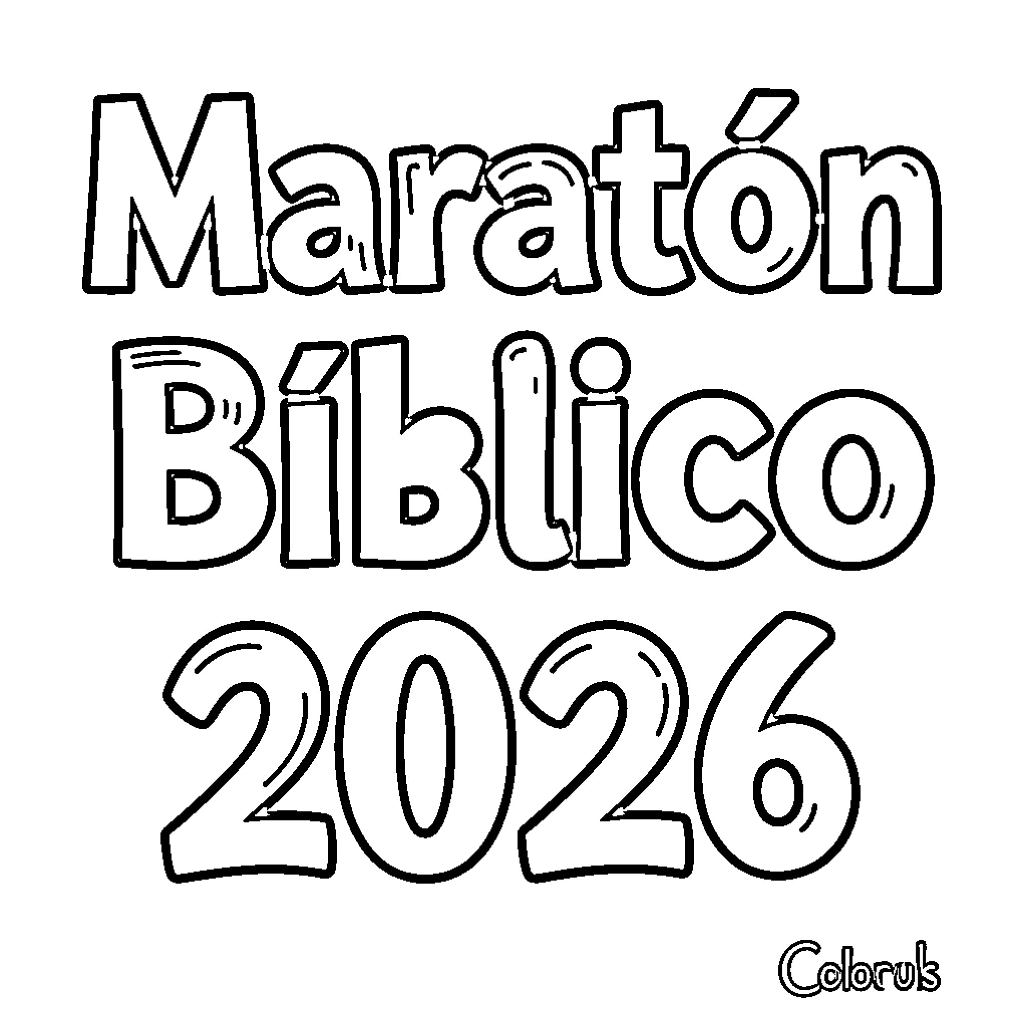 Marathon themed text with bold bubble letters Coloring Page (free black-and-white line drawing printable PDF for all, from beginners to advanced learners, including children, teens, adults, and seniors)