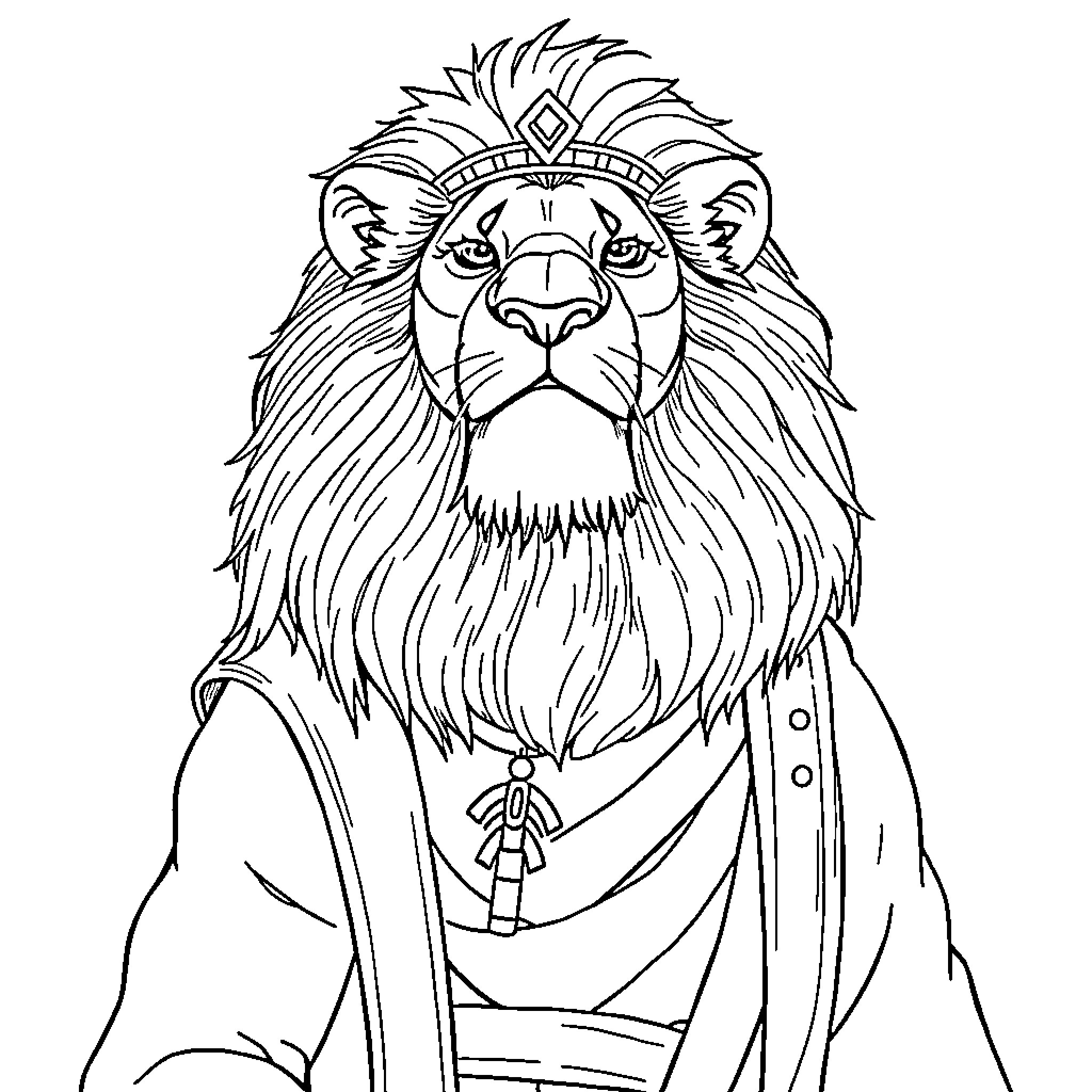 Mufasa the majestic lion in regal attire Coloring Page (free black-and-white line drawing printable PDF for all, from beginners to advanced learners, including children, teens, adults, and seniors)