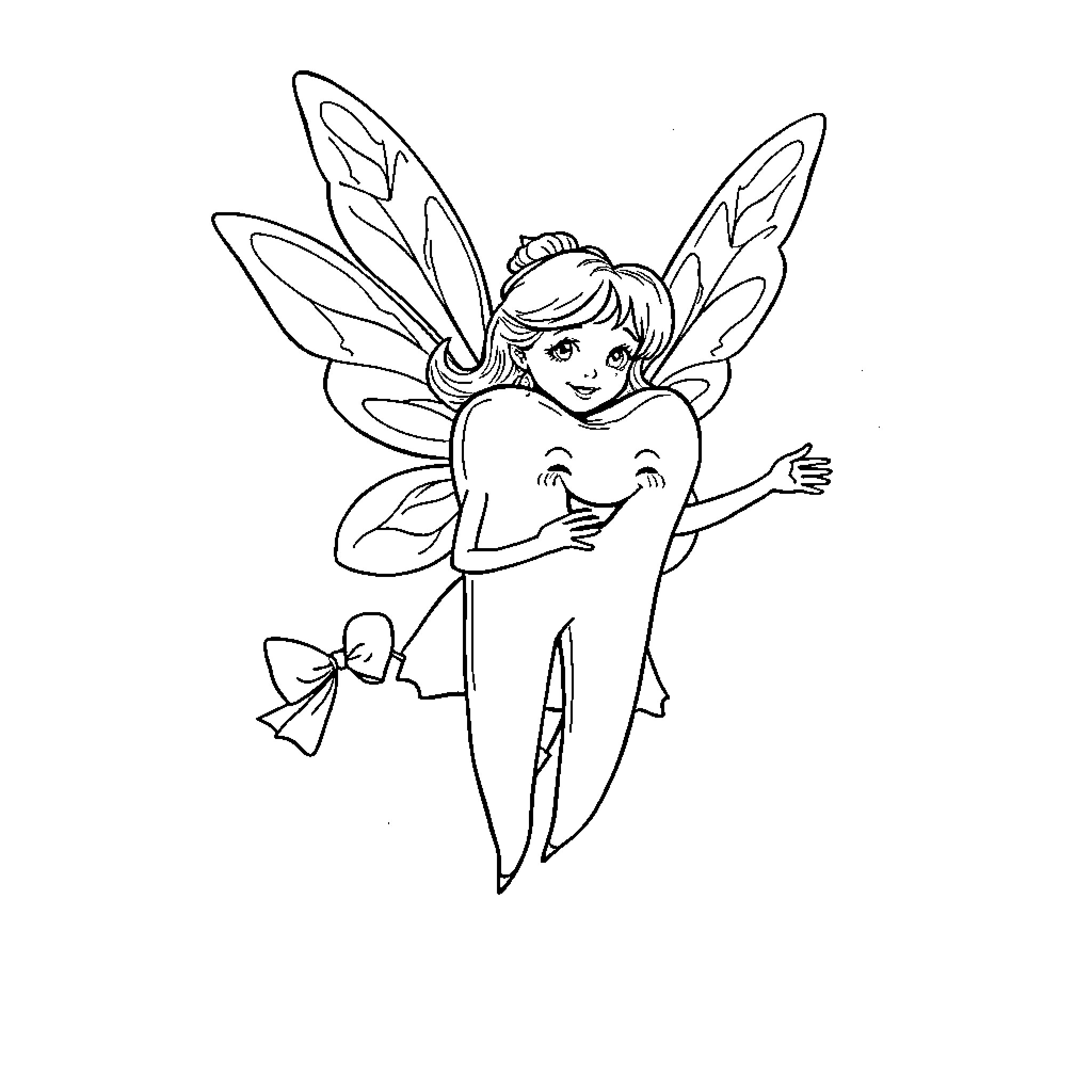 Tooth Fairy with Playful Expression Coloring Page (free black-and-white line drawing printable PDF for all, from beginners to advanced learners, including children, teens, adults, and seniors)