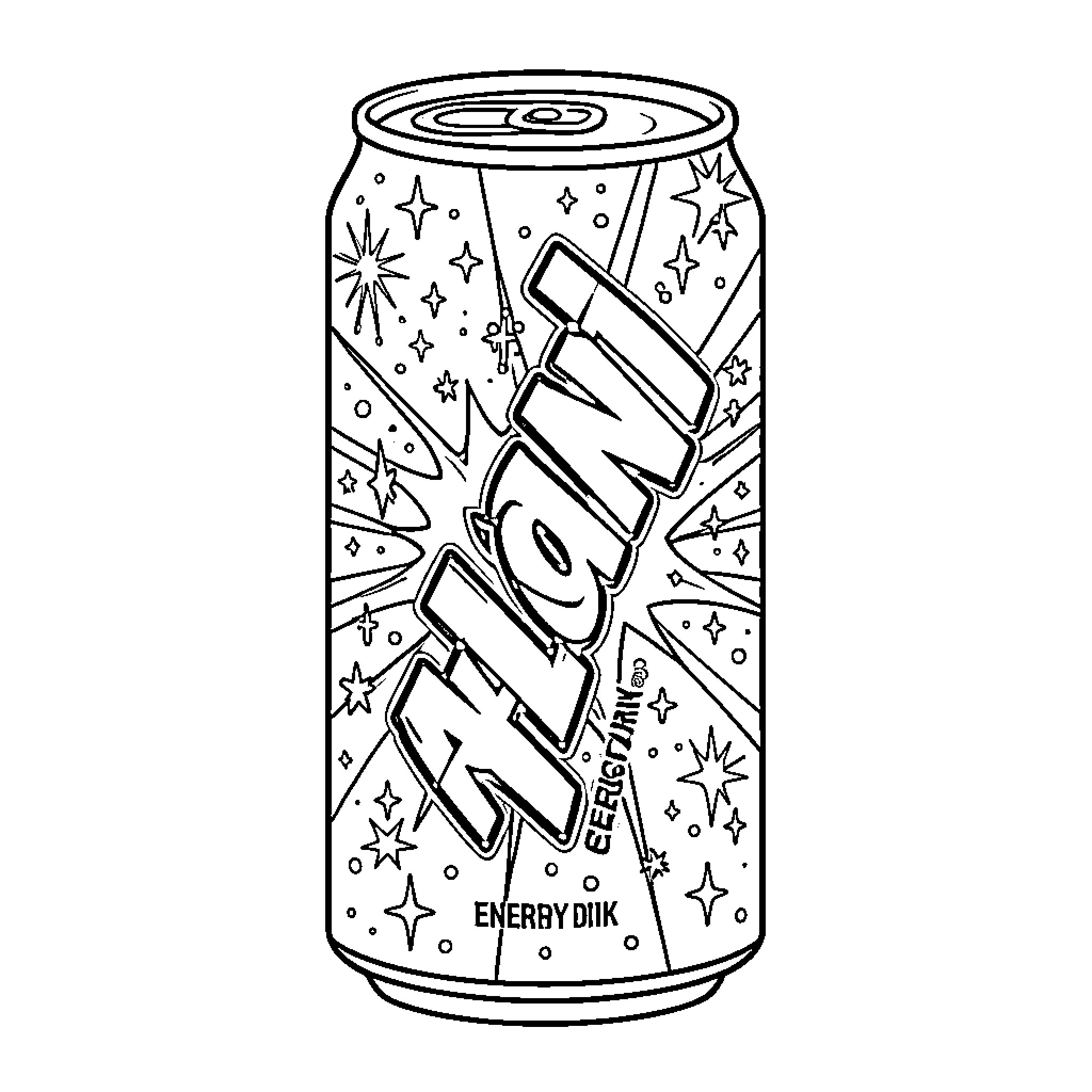 Energy Drink with dazzling effects Coloring Page (free black-and-white line drawing printable PDF for all, from beginners to advanced learners, including children, teens, adults, and seniors)