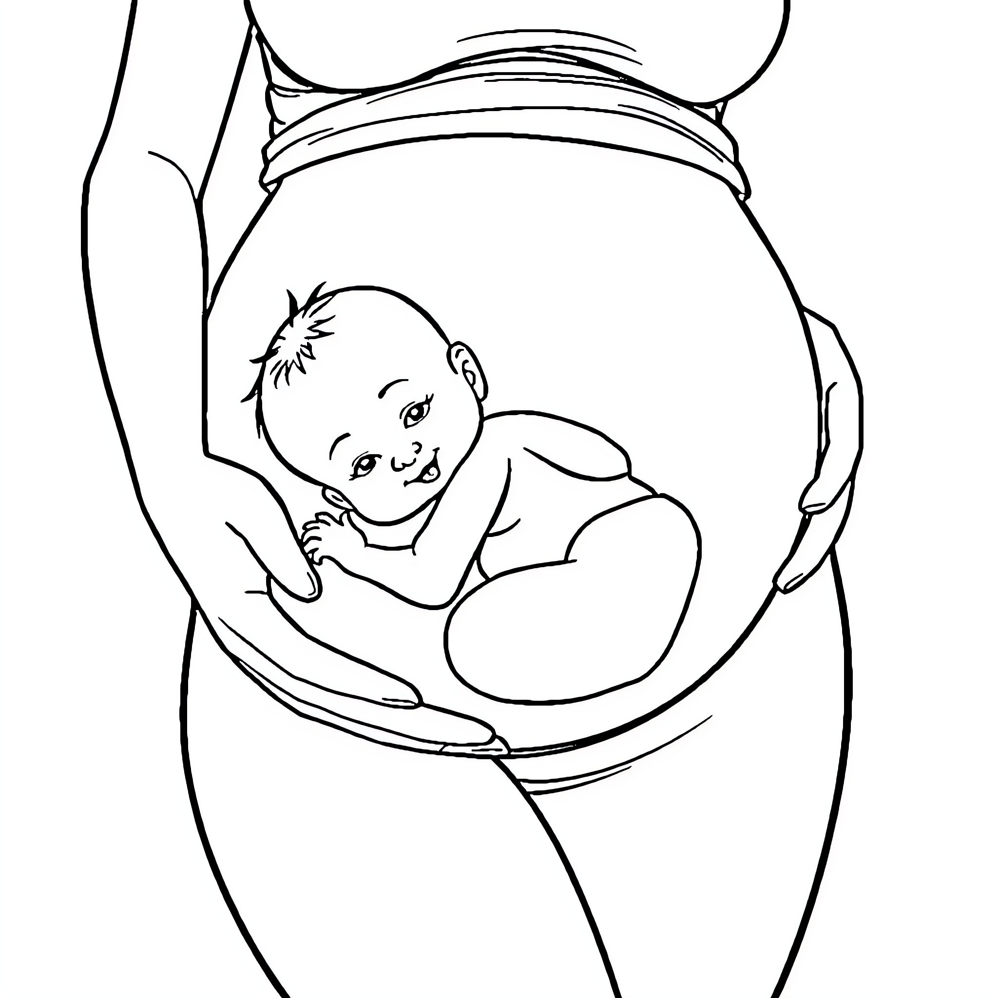 Baby resting in mother's embrace Coloring Page (free black-and-white line drawing printable PDF for all, from beginners to advanced learners, including children, teens, adults, and seniors)