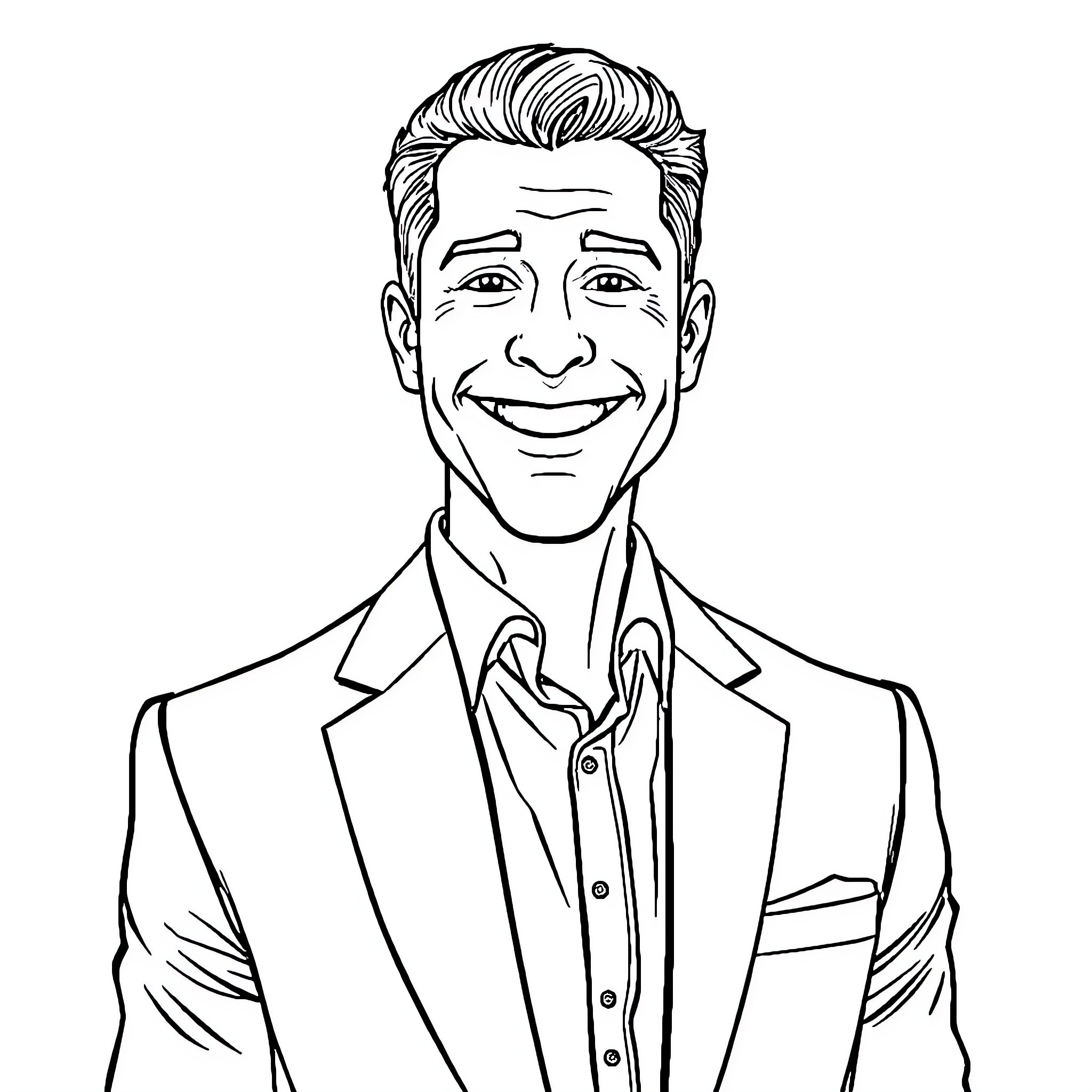 Augusto Merlo's Cheerful Demeanor in a Formal Attire Coloring Page (free black-and-white line drawing printable PDF for all, from beginners to advanced learners, including children, teens, adults, and seniors)