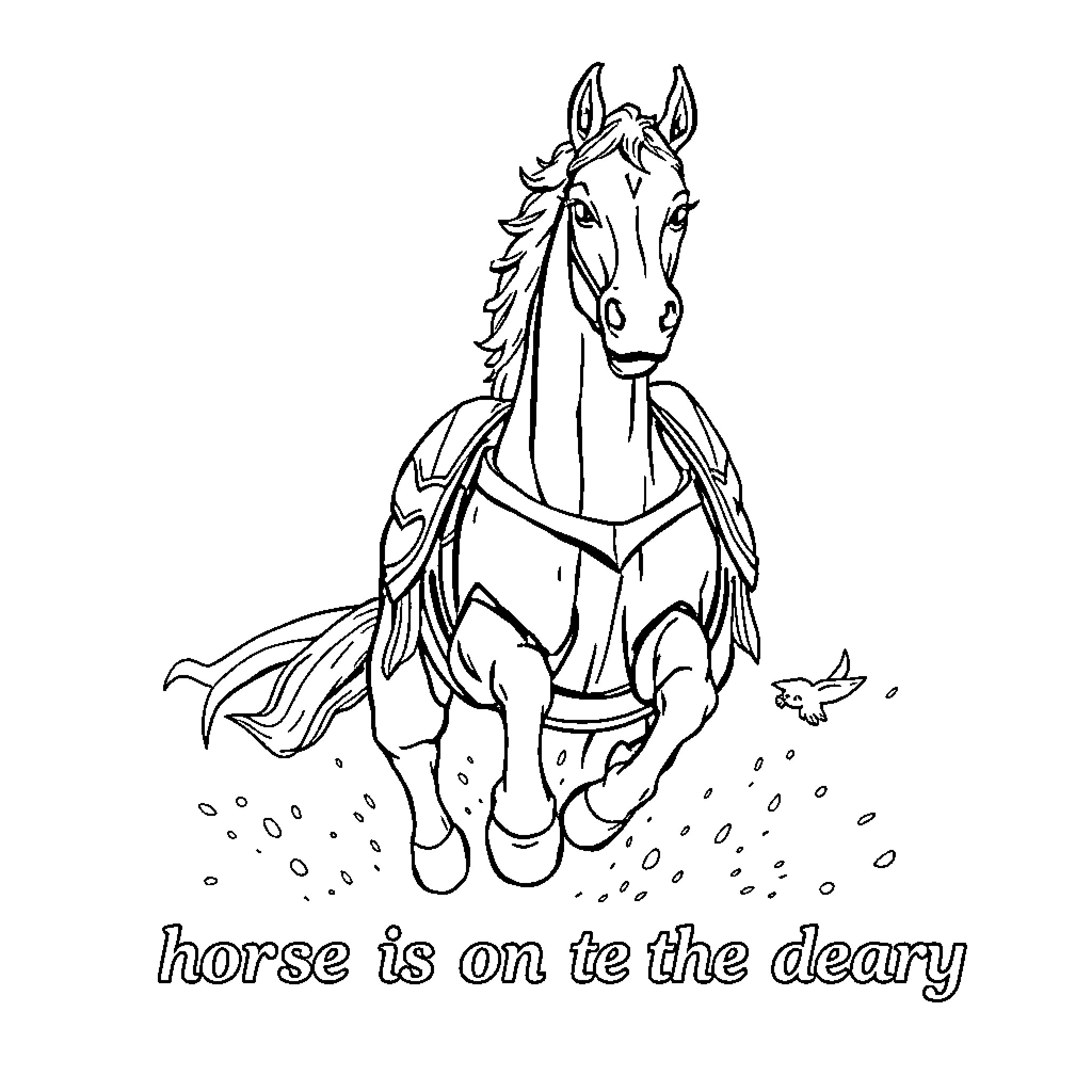 Horse galloping in the rain Coloring Page (free black-and-white line drawing printable PDF for all, from beginners to advanced learners, including children, teens, adults, and seniors)