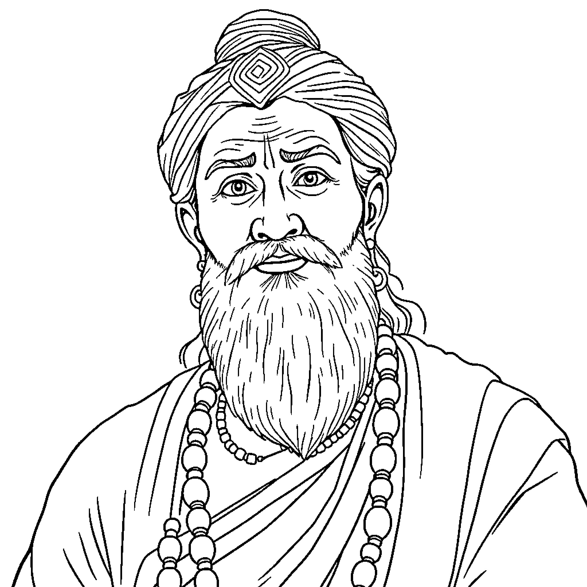 Vishvamitra in deep meditation Coloring Page (free black-and-white line drawing printable PDF for all, from beginners to advanced learners, including children, teens, adults, and seniors)