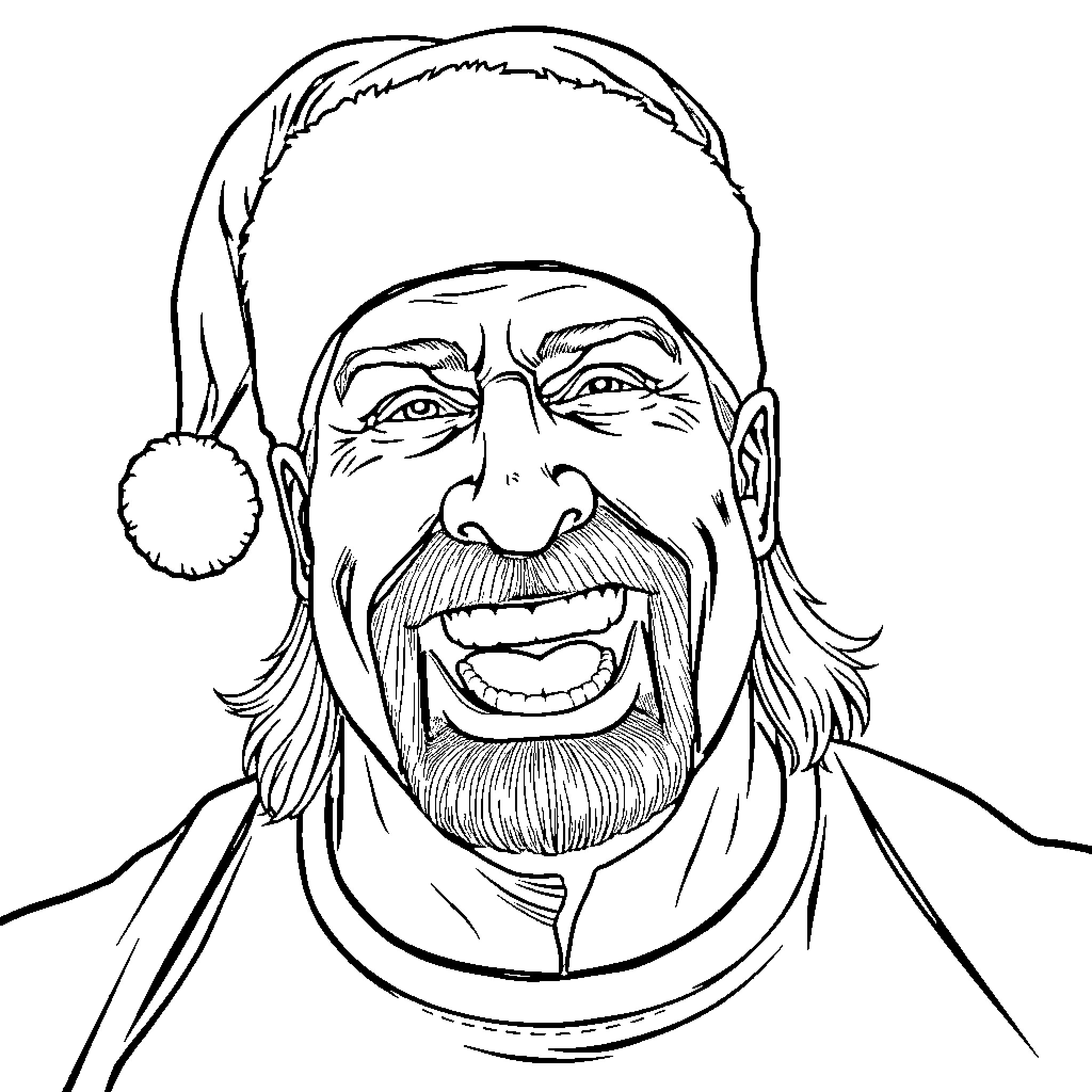 Hulk Hogan in a cheerful winter expression Coloring Page (free black-and-white line drawing printable PDF for all, from beginners to advanced learners, including children, teens, adults, and seniors)