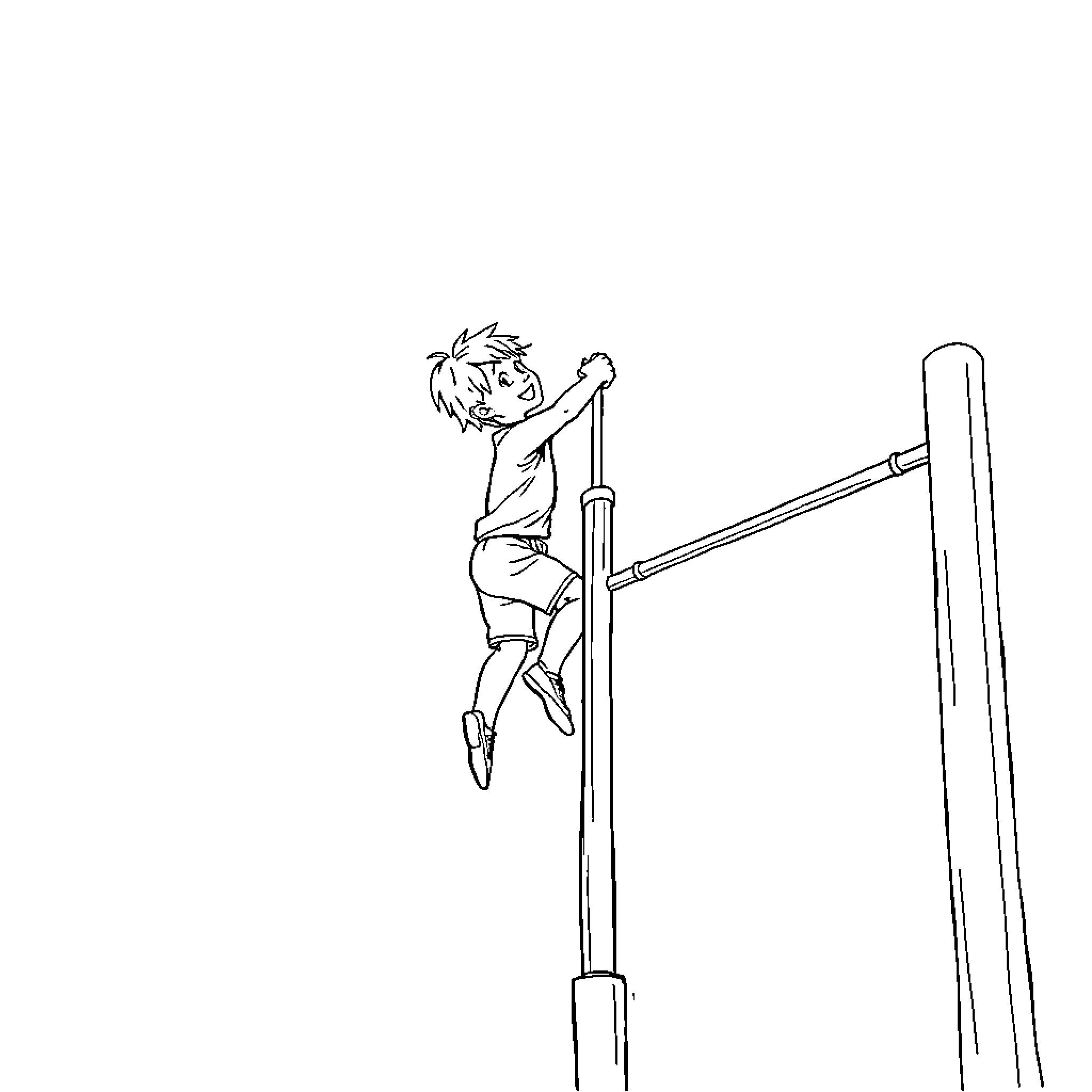 Boy Climbing Playground Equipment Coloring Page (free black-and-white line drawing printable PDF for all, from beginners to advanced learners, including children, teens, adults, and seniors)