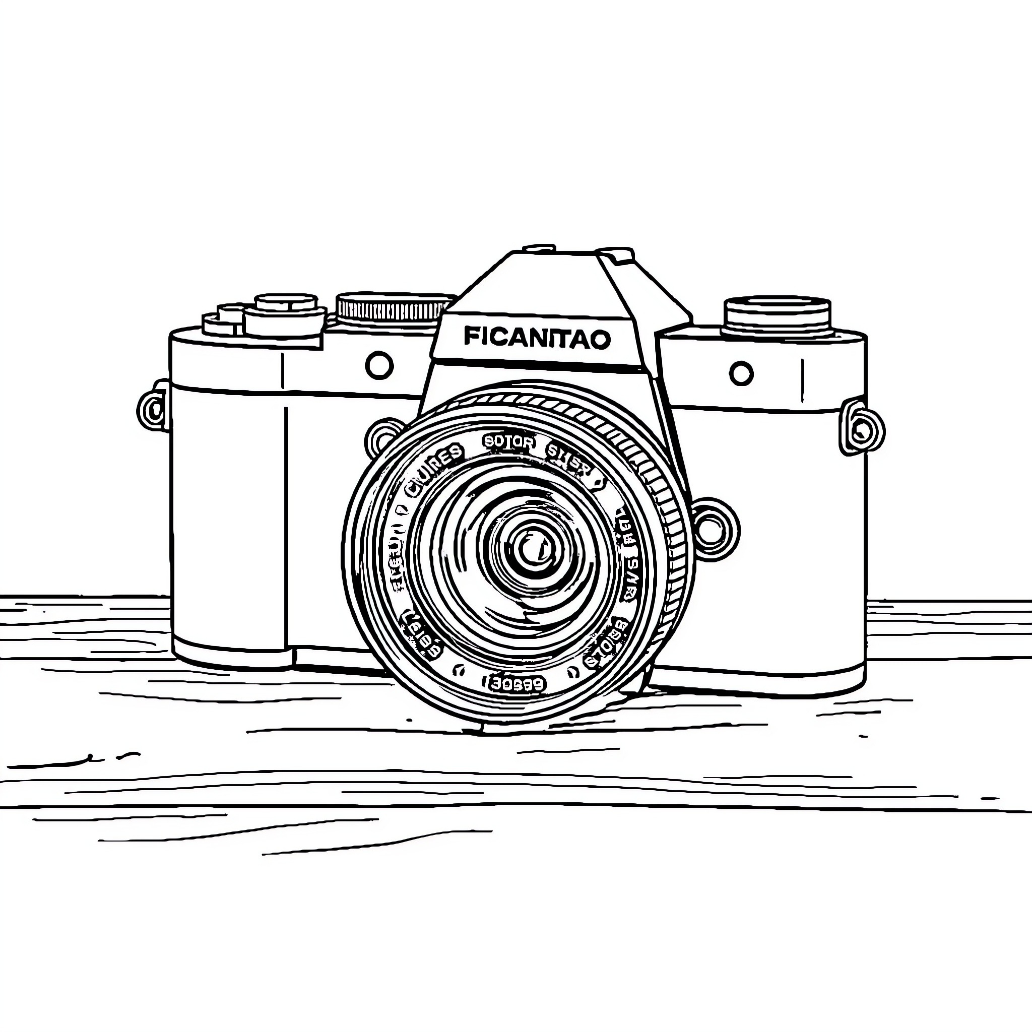 Leica vintage camera on textured surface Coloring Page (free black-and-white line drawing printable PDF for all, from beginners to advanced learners, including children, teens, adults, and seniors)