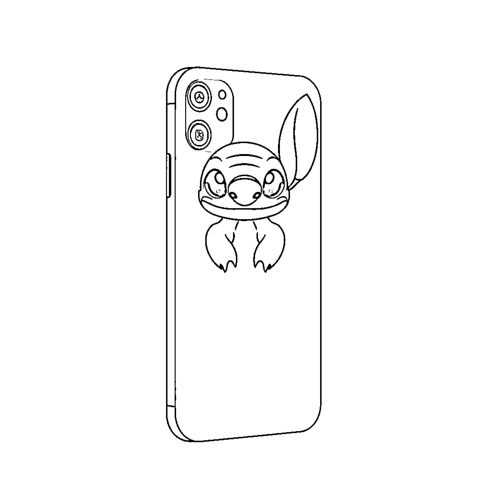 iPhone with Cartoon Character Illustration Coloring Page (free black-and-white line drawing printable PDF for all, from beginners to advanced learners, including children, teens, adults, and seniors)