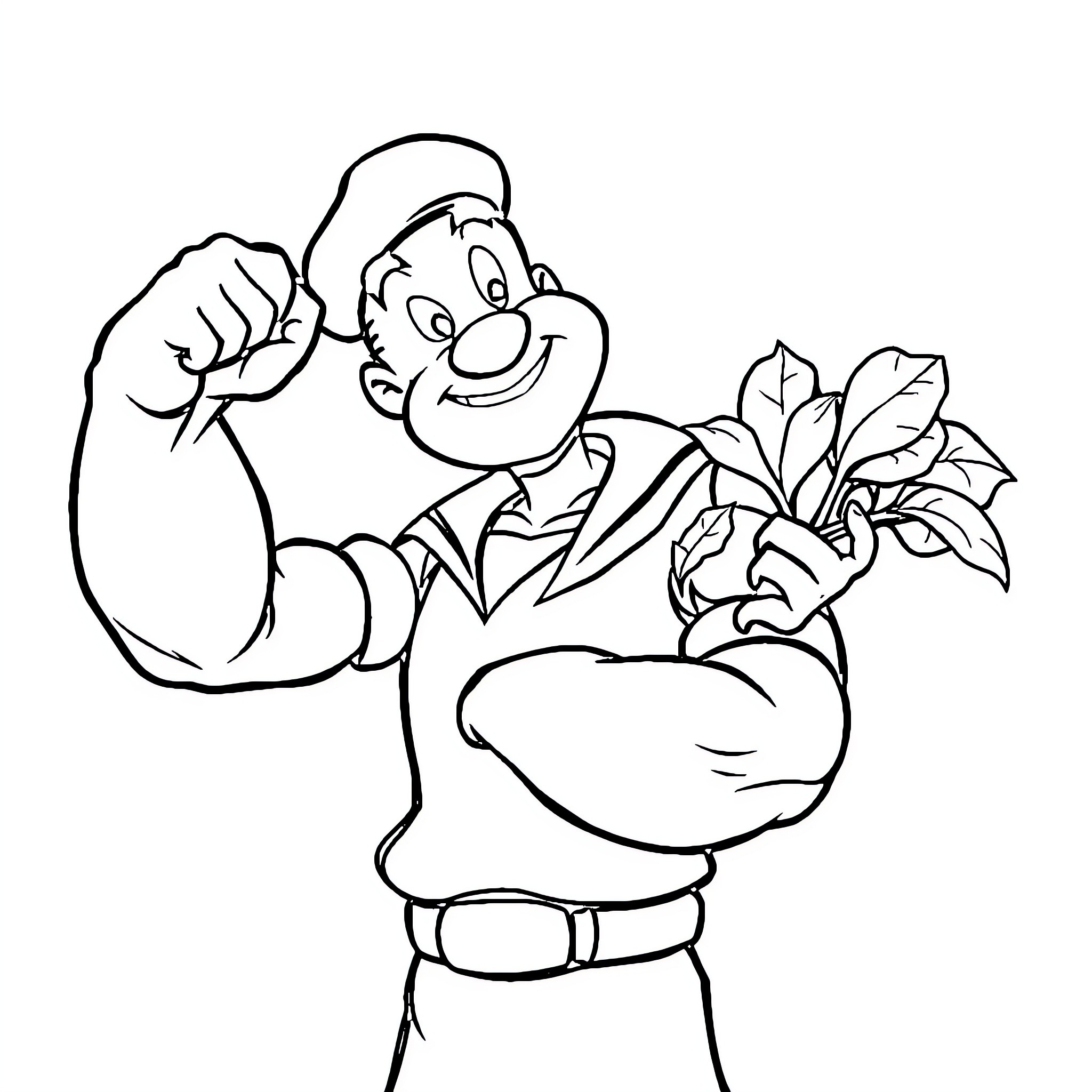 Popeye the Sailor Man showing his strength Coloring Page (free black-and-white line drawing printable PDF for all, from beginners to advanced learners, including children, teens, adults, and seniors)