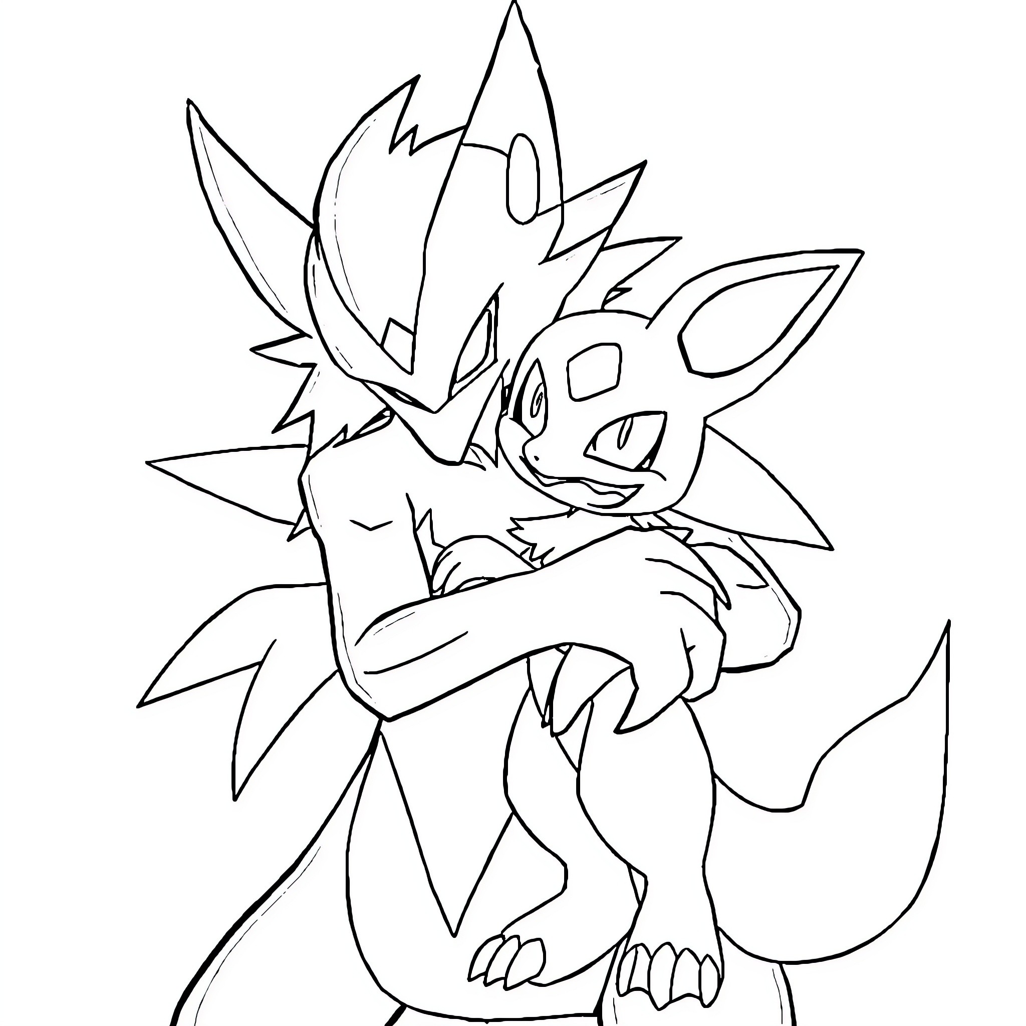 Lycanroc howling playfully in the moonlight Coloring Page (free black-and-white line drawing printable PDF for all, from beginners to advanced learners, including children, teens, adults, and seniors)