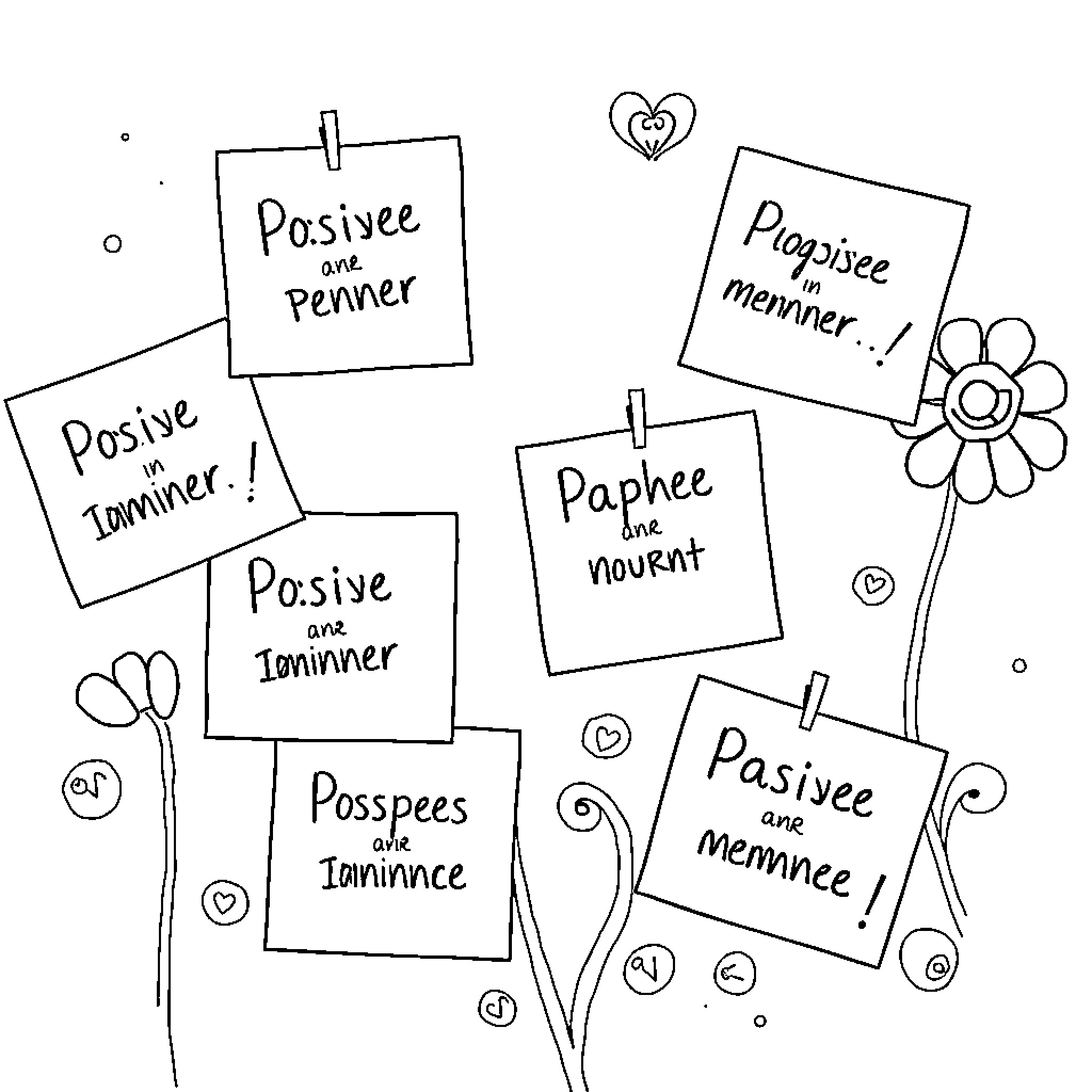 Affirmation of Positive Mindset and Self-Care Coloring Page (free black-and-white line drawing printable PDF for all, from beginners to advanced learners, including children, teens, adults, and seniors)
