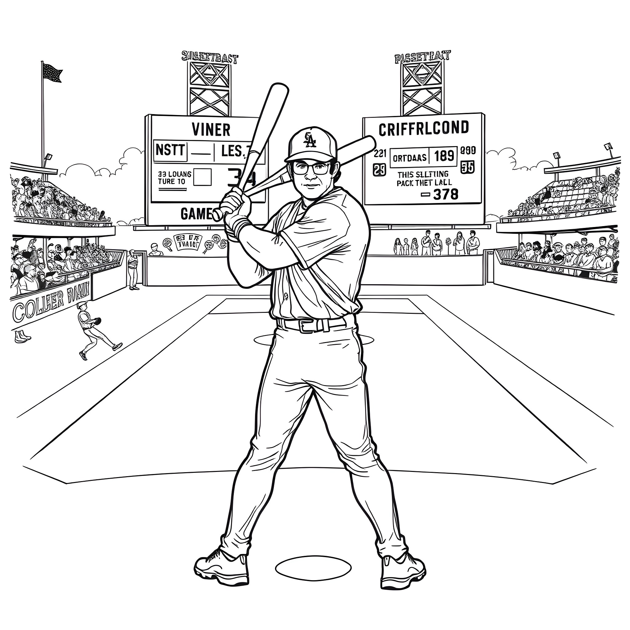 Sal Frelick batting on the baseball field Coloring Page (free black-and-white line drawing printable PDF for all, from beginners to advanced learners, including children, teens, adults, and seniors)