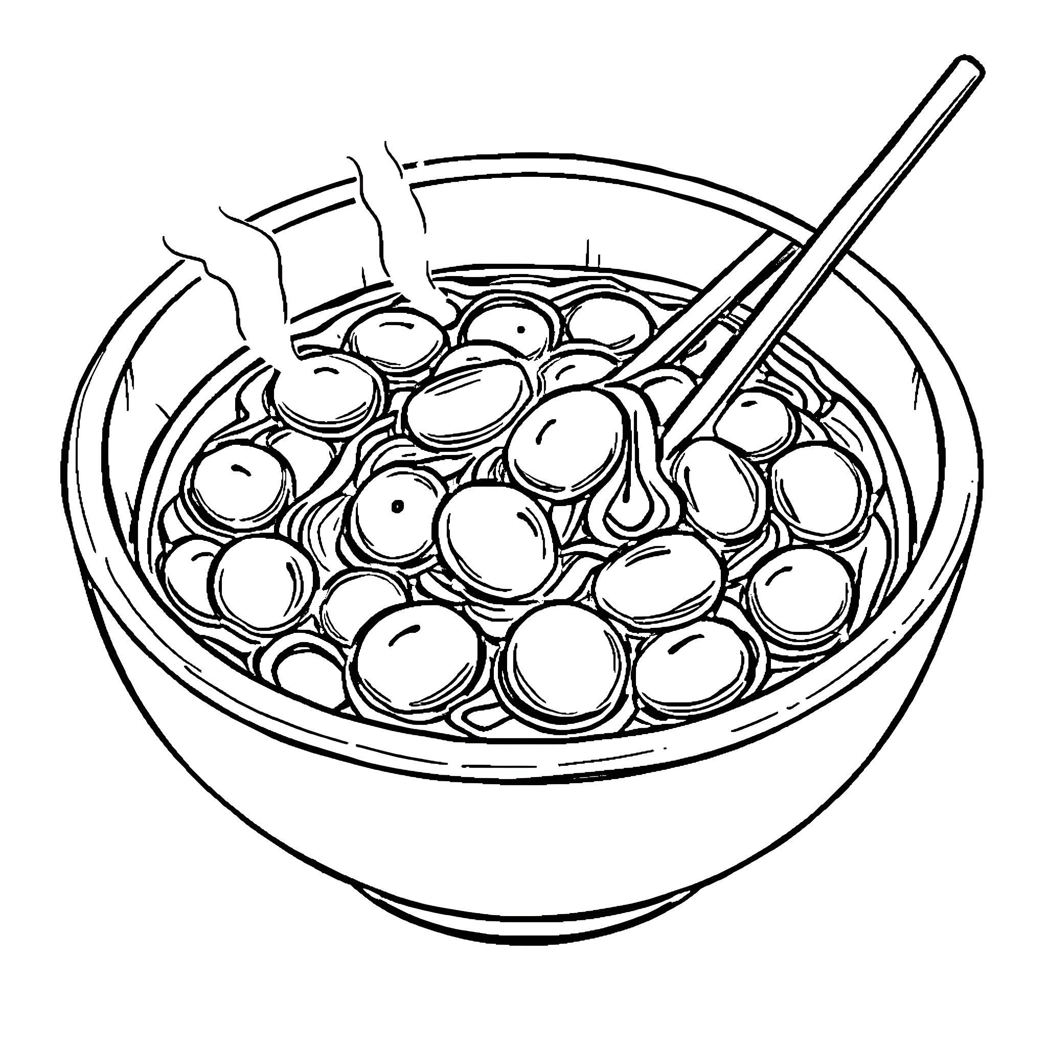 Natto dish with chopsticks Coloring Page (free black-and-white line drawing printable PDF for all, from beginners to advanced learners, including children, teens, adults, and seniors)
