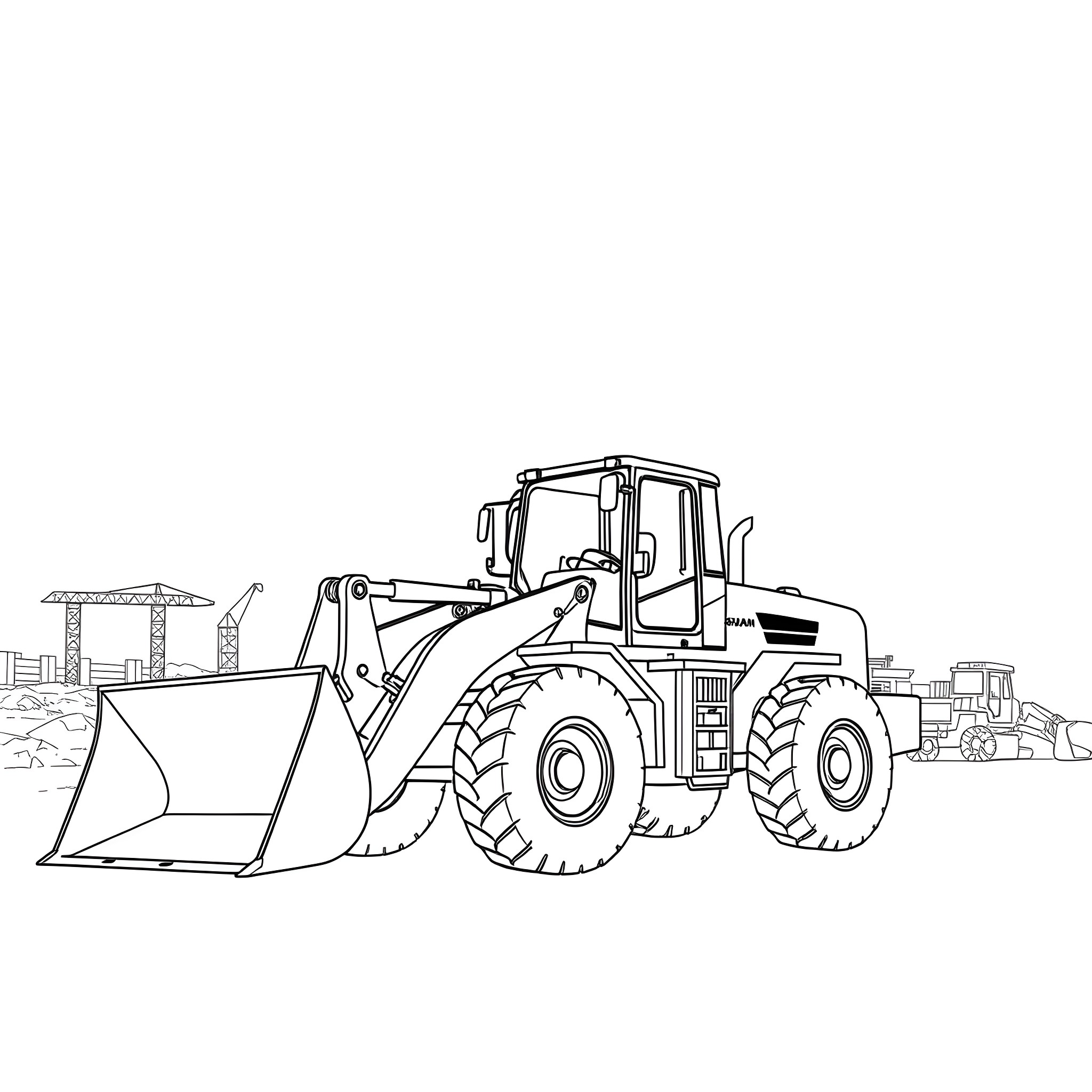 Knuckleboom Loader operating at construction site Coloring Page (free black-and-white line drawing printable PDF for all, from beginners to advanced learners, including children, teens, adults, and seniors)