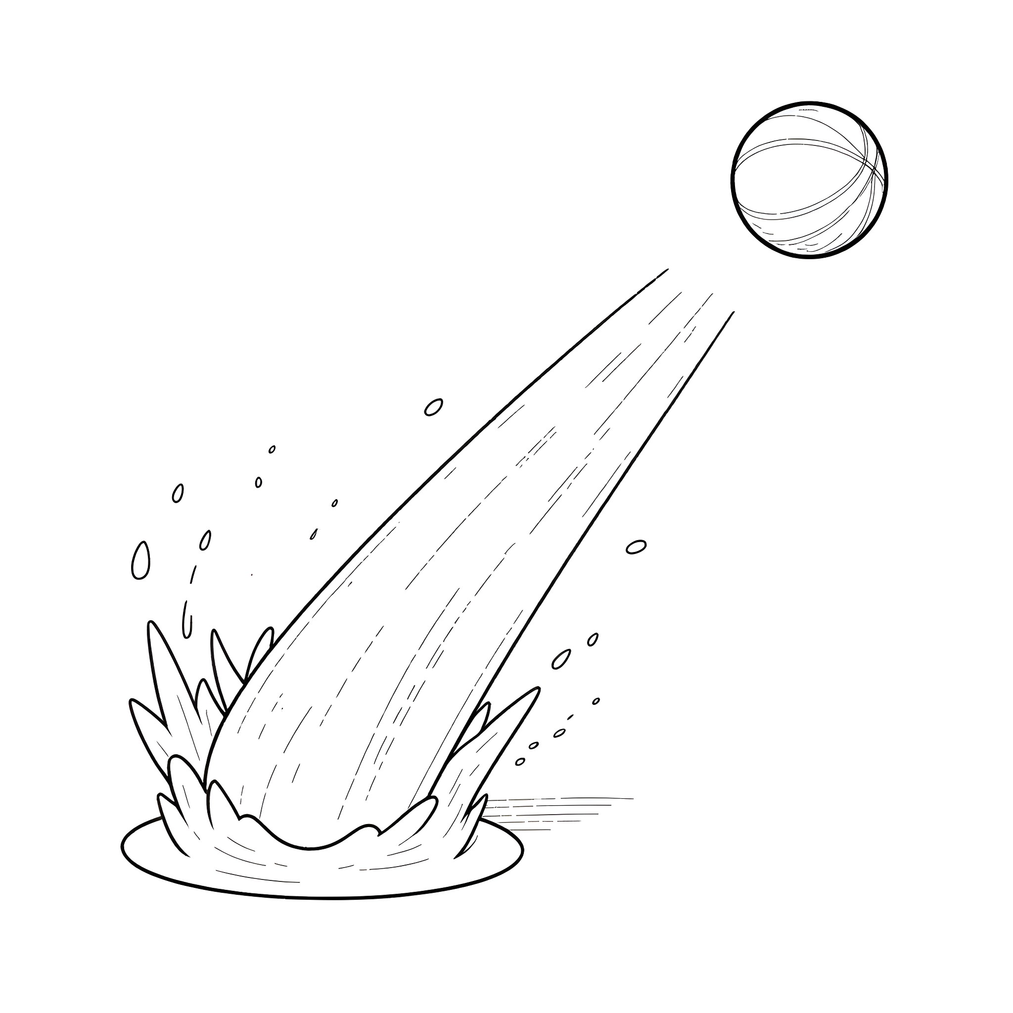 Projectile Motion of a Bouncing Ball Coloring Page (free black-and-white line drawing printable PDF for all, from beginners to advanced learners, including children, teens, adults, and seniors)