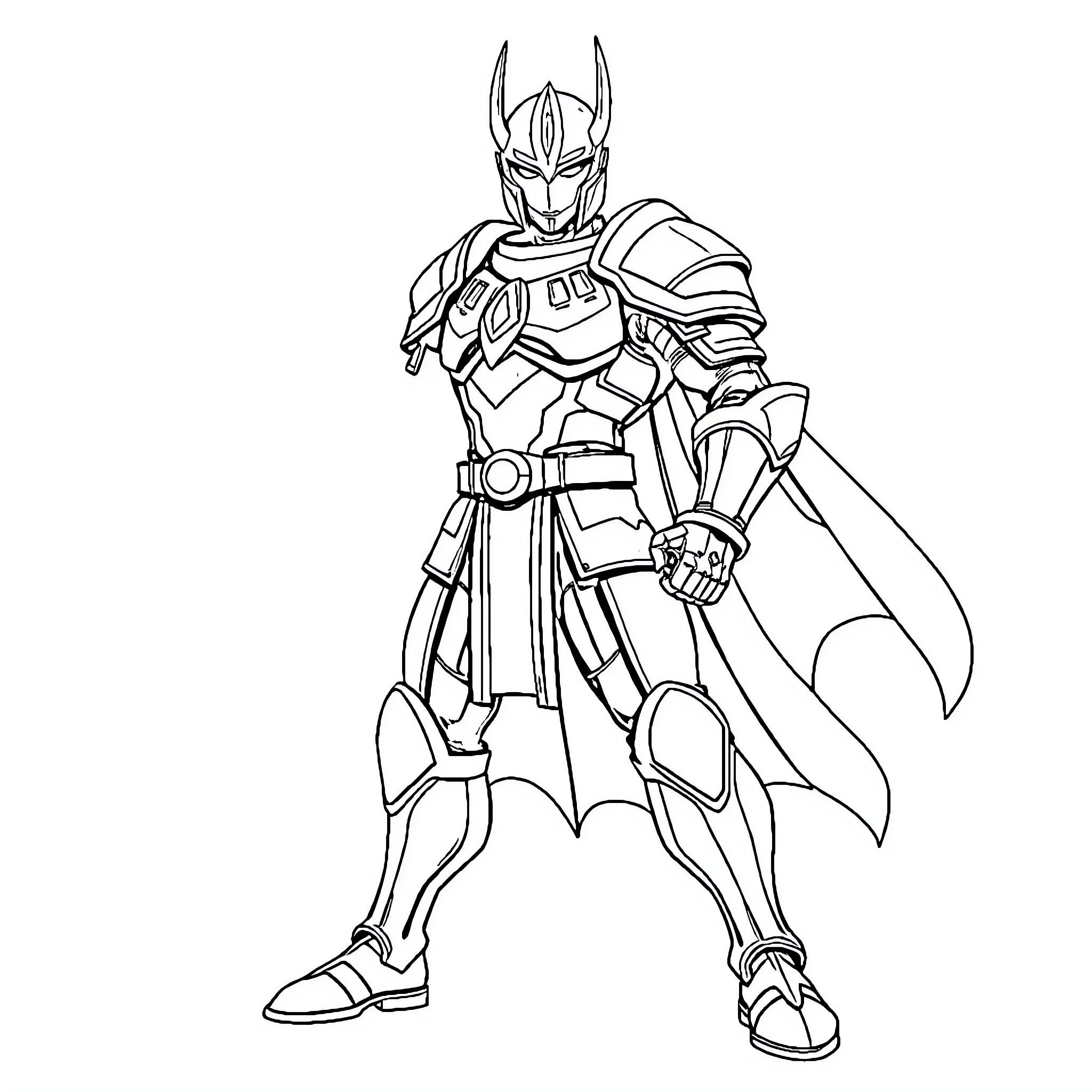 Vegeta in Heroic Pose with Armor and Cape Coloring Page (free black-and-white line drawing printable PDF for all, from beginners to advanced learners, including children, teens, adults, and seniors)