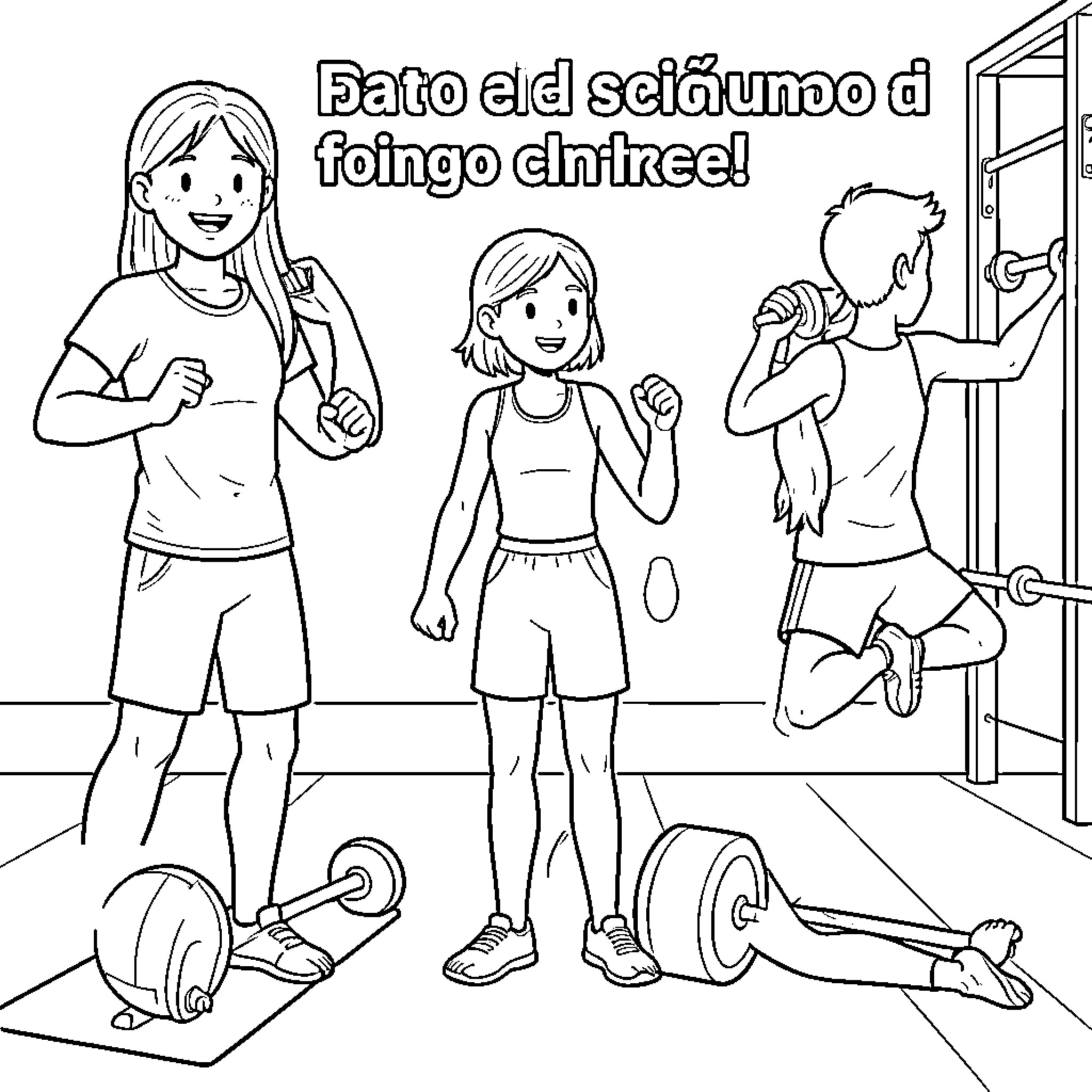 Body Parts training and exercising in a gym Coloring Page (free black-and-white line drawing printable PDF for all, from beginners to advanced learners, including children, teens, adults, and seniors)