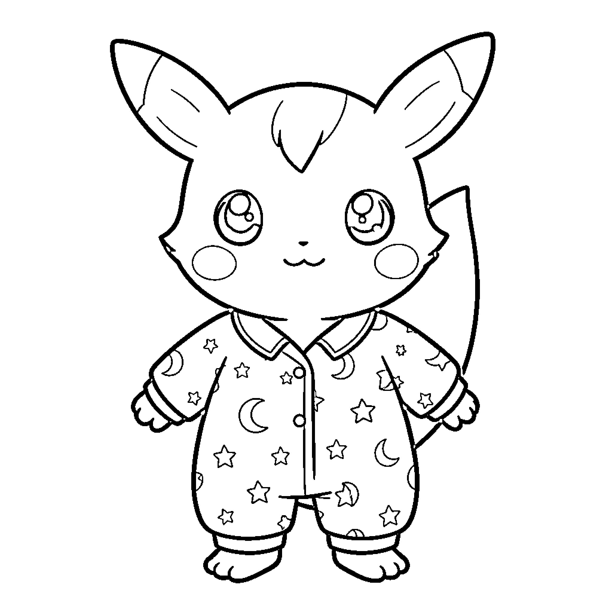 Baby Pokemon in Adorable Pajamas Coloring Page (free black-and-white line drawing printable PDF for all, from beginners to advanced learners, including children, teens, adults, and seniors)
