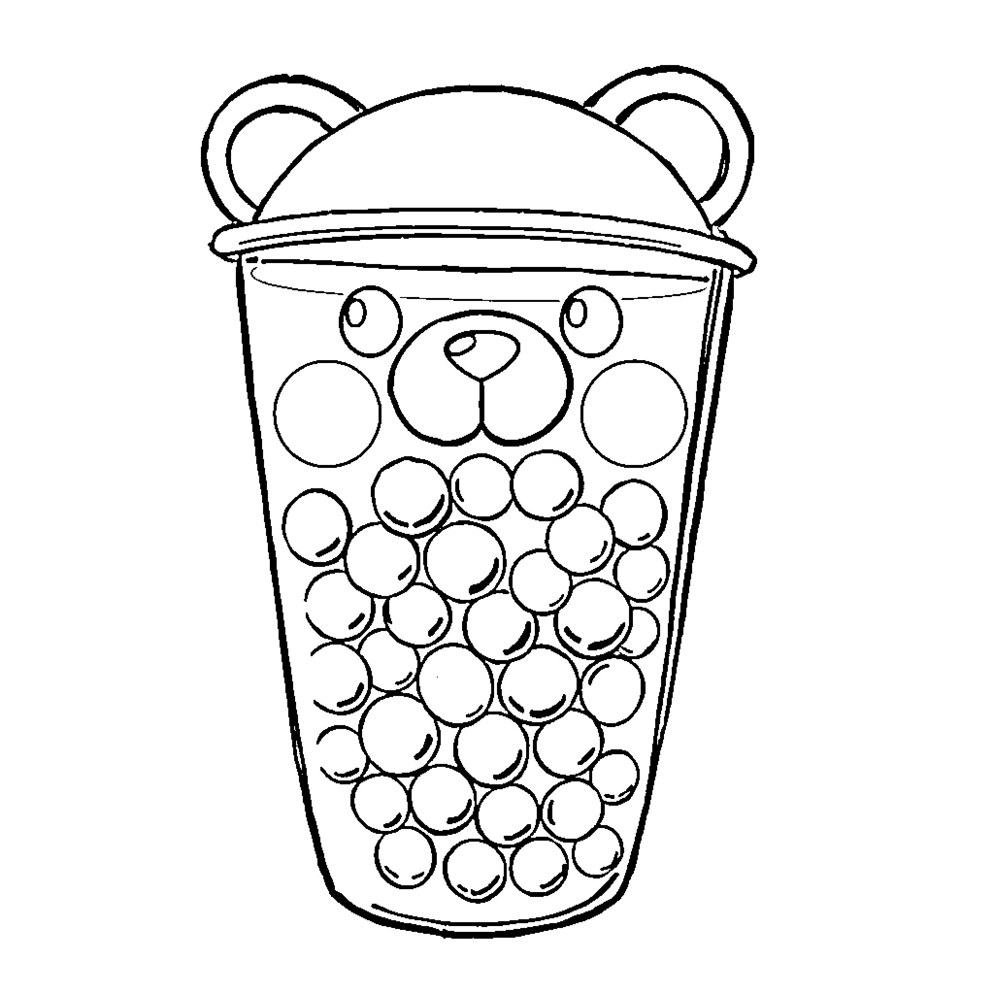 Bear-shaped beverage with bubbles Coloring Page (free black-and-white line drawing printable PDF for all, from beginners to advanced learners, including children, teens, adults, and seniors)