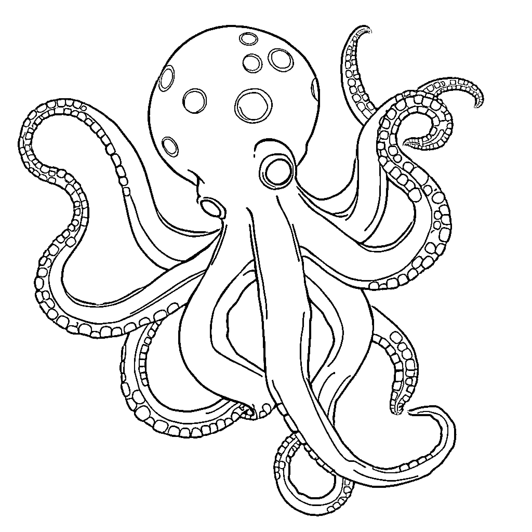 Octra's Mystical Underwater Adventure Coloring Page (free black-and-white line drawing printable PDF for all, from beginners to advanced learners, including children, teens, adults, and seniors)