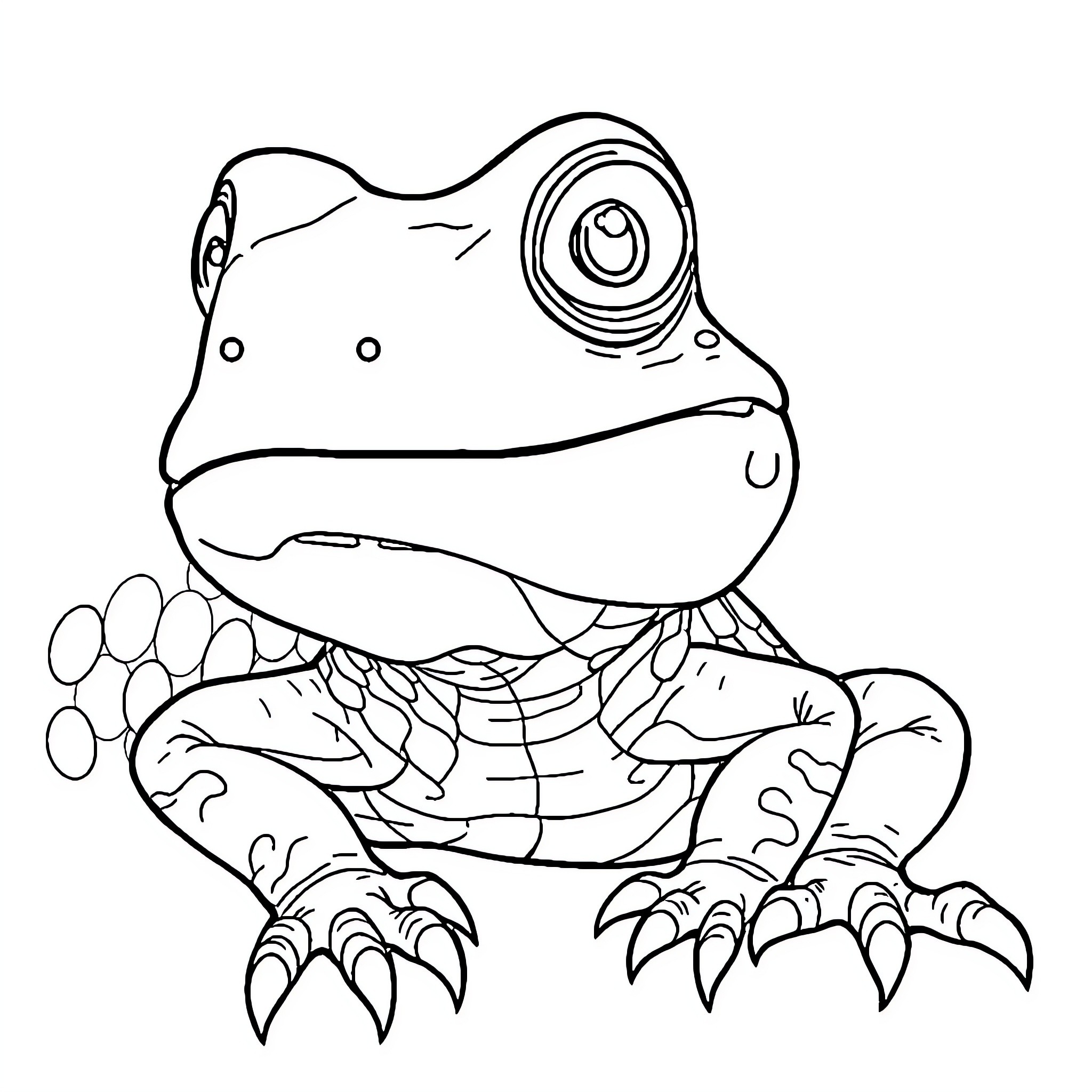 Rango the Colorful Frog Exploring the Wild Coloring Page (free black-and-white line drawing printable PDF for all, from beginners to advanced learners, including children, teens, adults, and seniors)