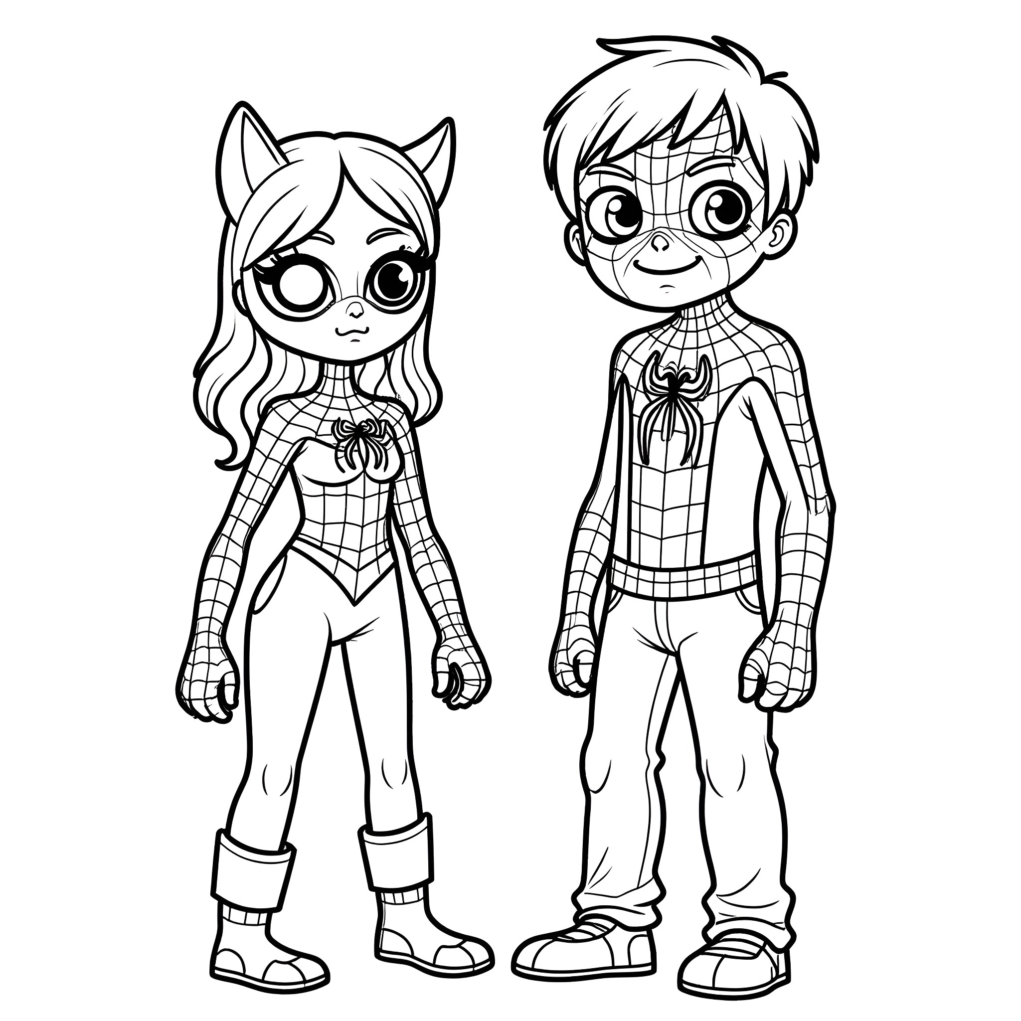 Zombie Superheroes in Costume Coloring Page (free black-and-white line drawing printable PDF for all, from beginners to advanced learners, including children, teens, adults, and seniors)