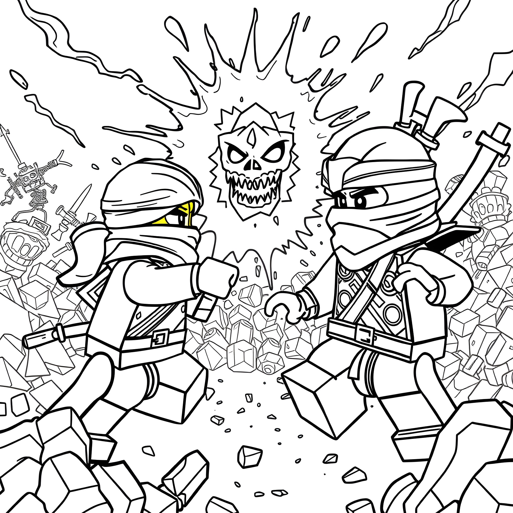 Kai's thrilling adventure with ninja friends Coloring Page (free black-and-white line drawing printable PDF for all, from beginners to advanced learners, including children, teens, adults, and seniors)