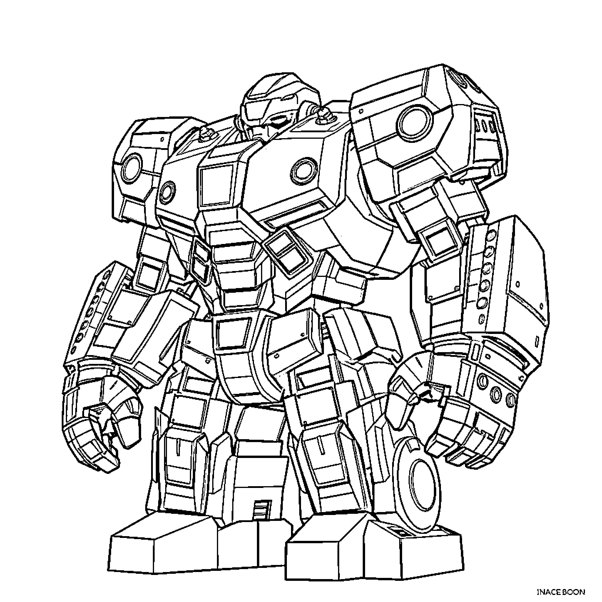 Hulkbuster robot in action-packed pose Coloring Page (free black-and-white line drawing printable PDF for all, from beginners to advanced learners, including children, teens, adults, and seniors)