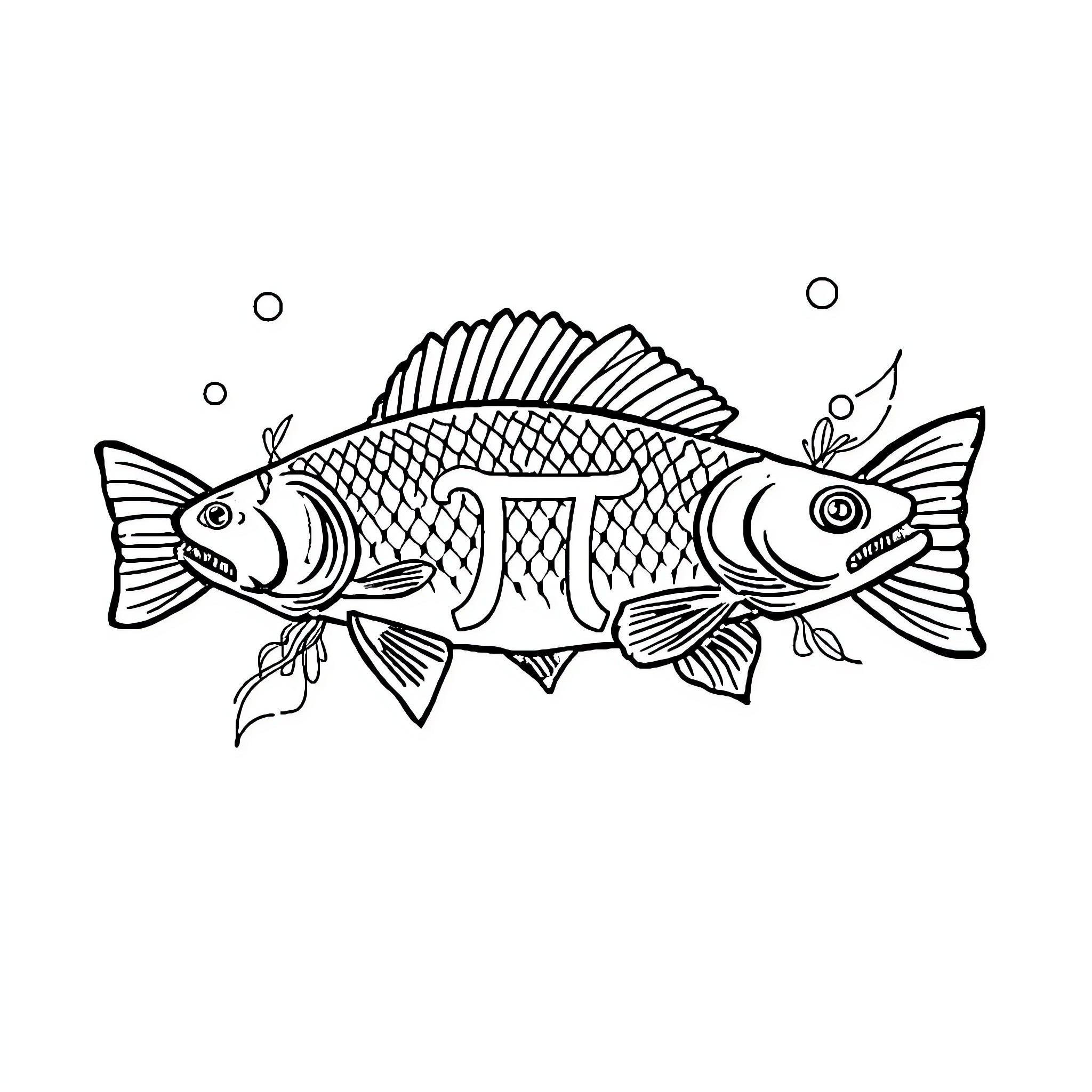 Pisces fish with intricate patterns swimming together Coloring Page (free black-and-white line drawing printable PDF for all, from beginners to advanced learners, including children, teens, adults, and seniors)