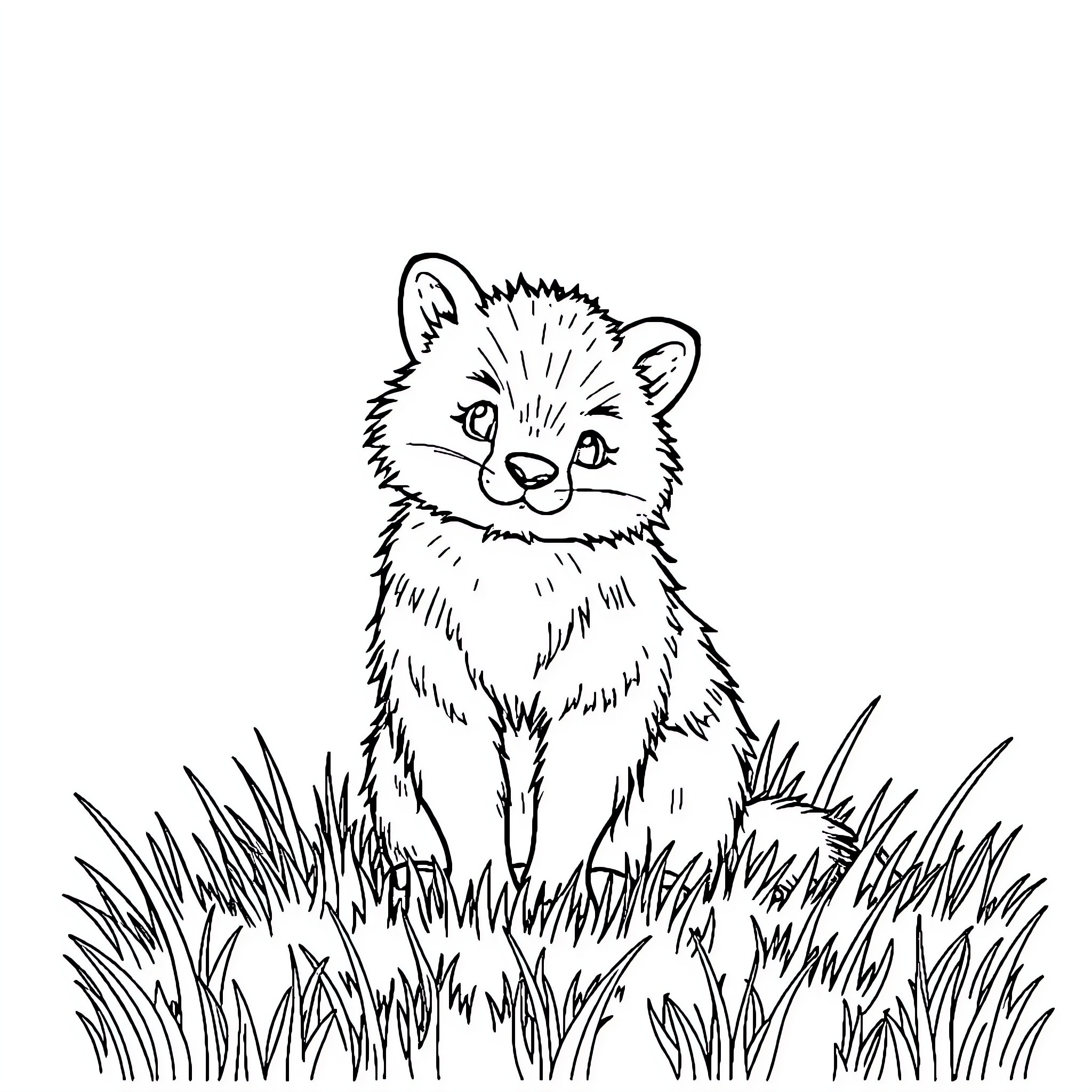 Animal sitting in the grass Coloring Page (free black-and-white line drawing printable PDF for all, from beginners to advanced learners, including children, teens, adults, and seniors)