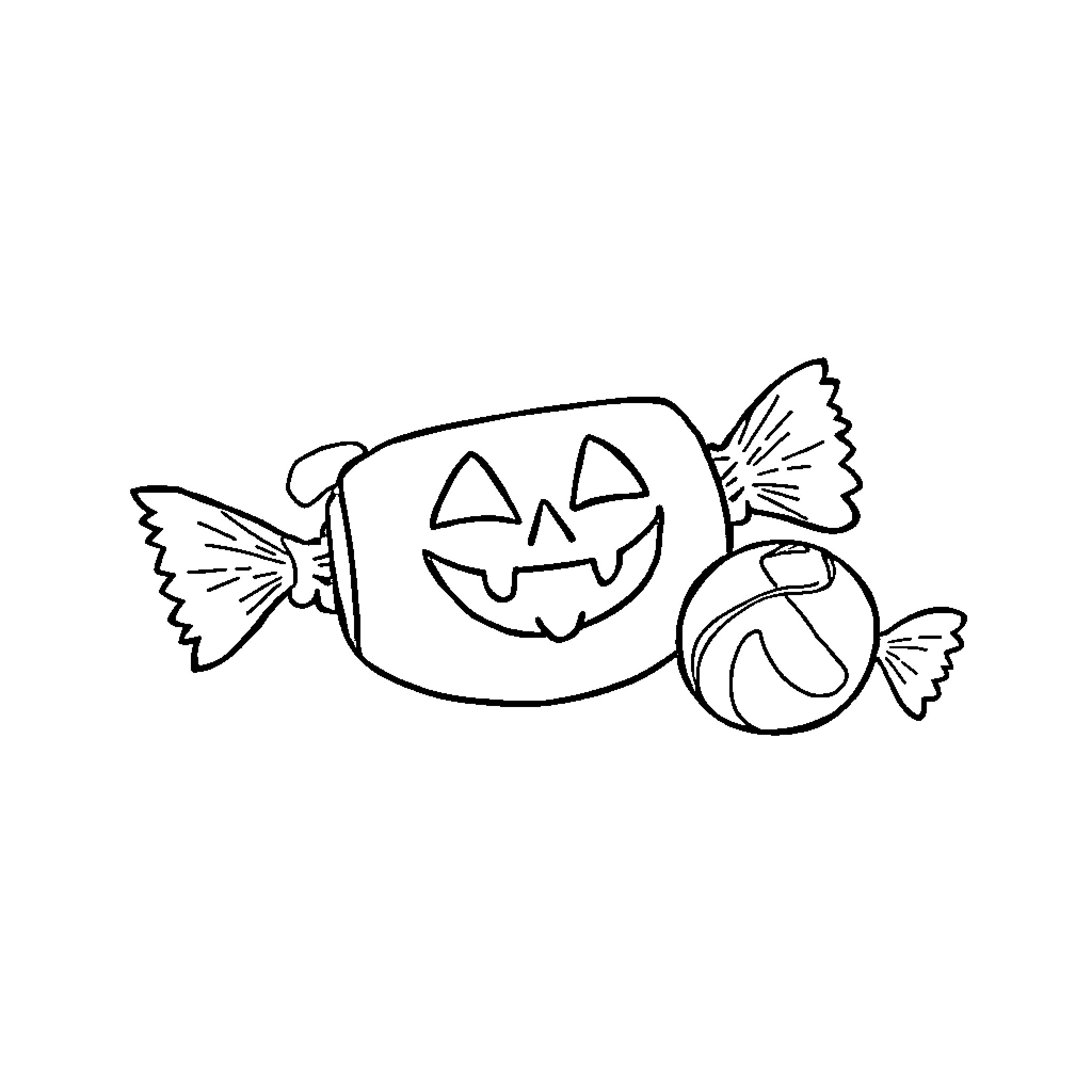 Candy Halloween treats with pumpkin and lollipop Coloring Page (free black-and-white line drawing printable PDF for all, from beginners to advanced learners, including children, teens, adults, and seniors)